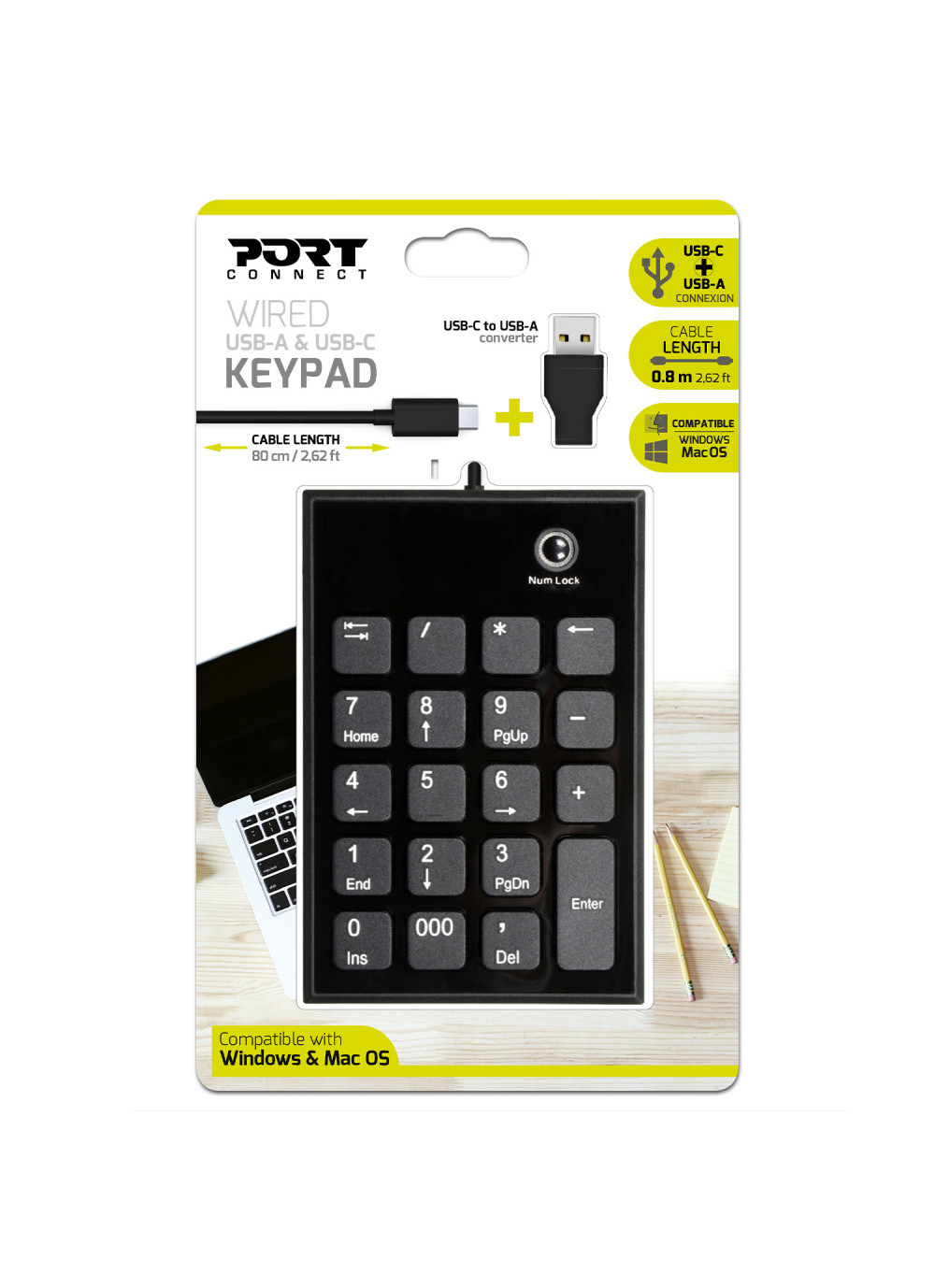 PORT Designs 900801 - USB - Notebook - China - Schwarz - Grau - Acrylnitril-Butadien-Styrol (ABS) - 0,8 m