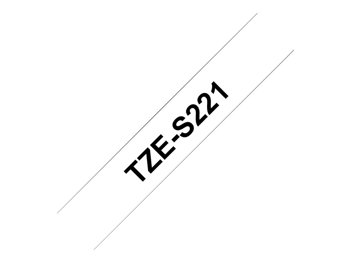 Brother TZe-S221 - Extrem stark haftend - Schwarz auf Weiß - Rolle (0,9 cm x 8 m)
