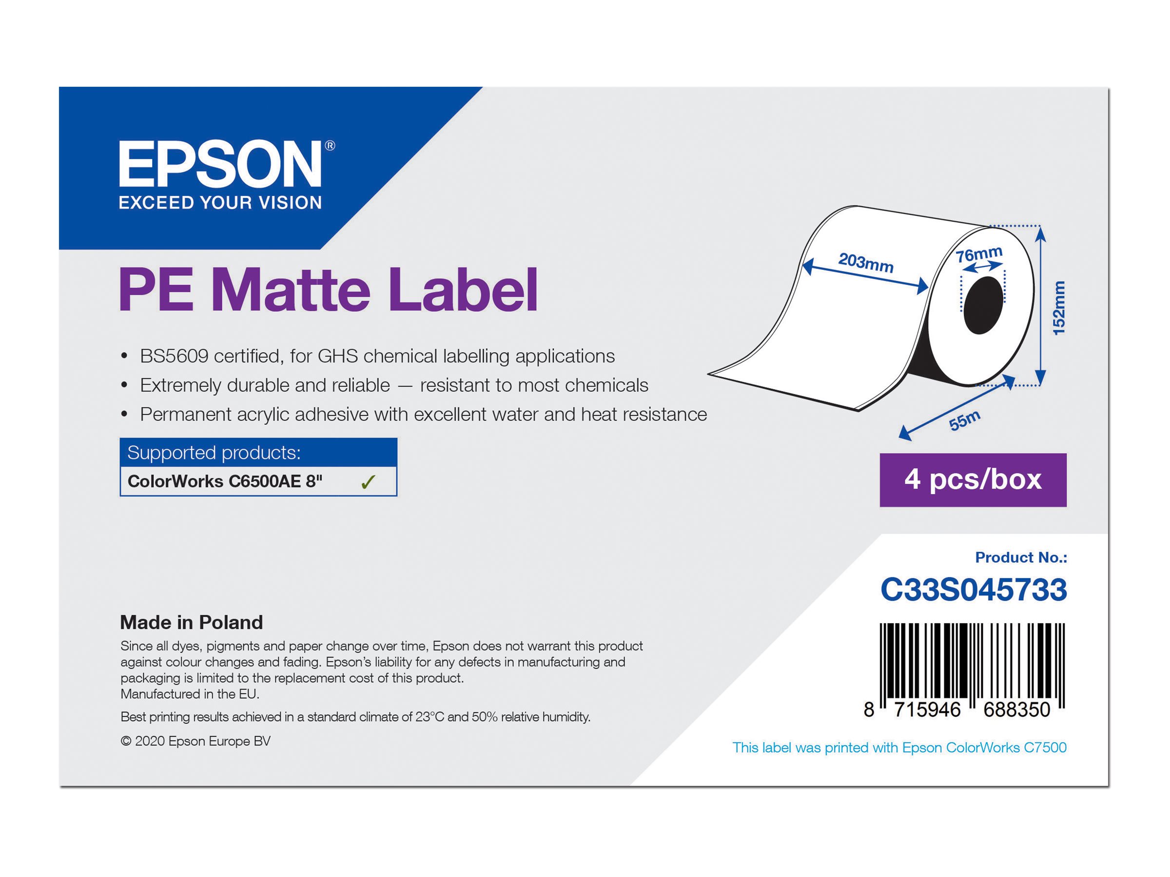 Epson PE - Kunststoff - matt - permanenter Acrylklebstoff - weiß - Rolle (20,3 cm x 55 m)