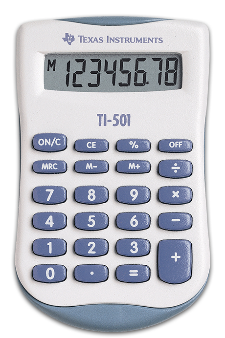 TI TI-501 - Tasche - Einfacher Taschenrechner - 8 Ziffern - Akku - Blau - Weiß