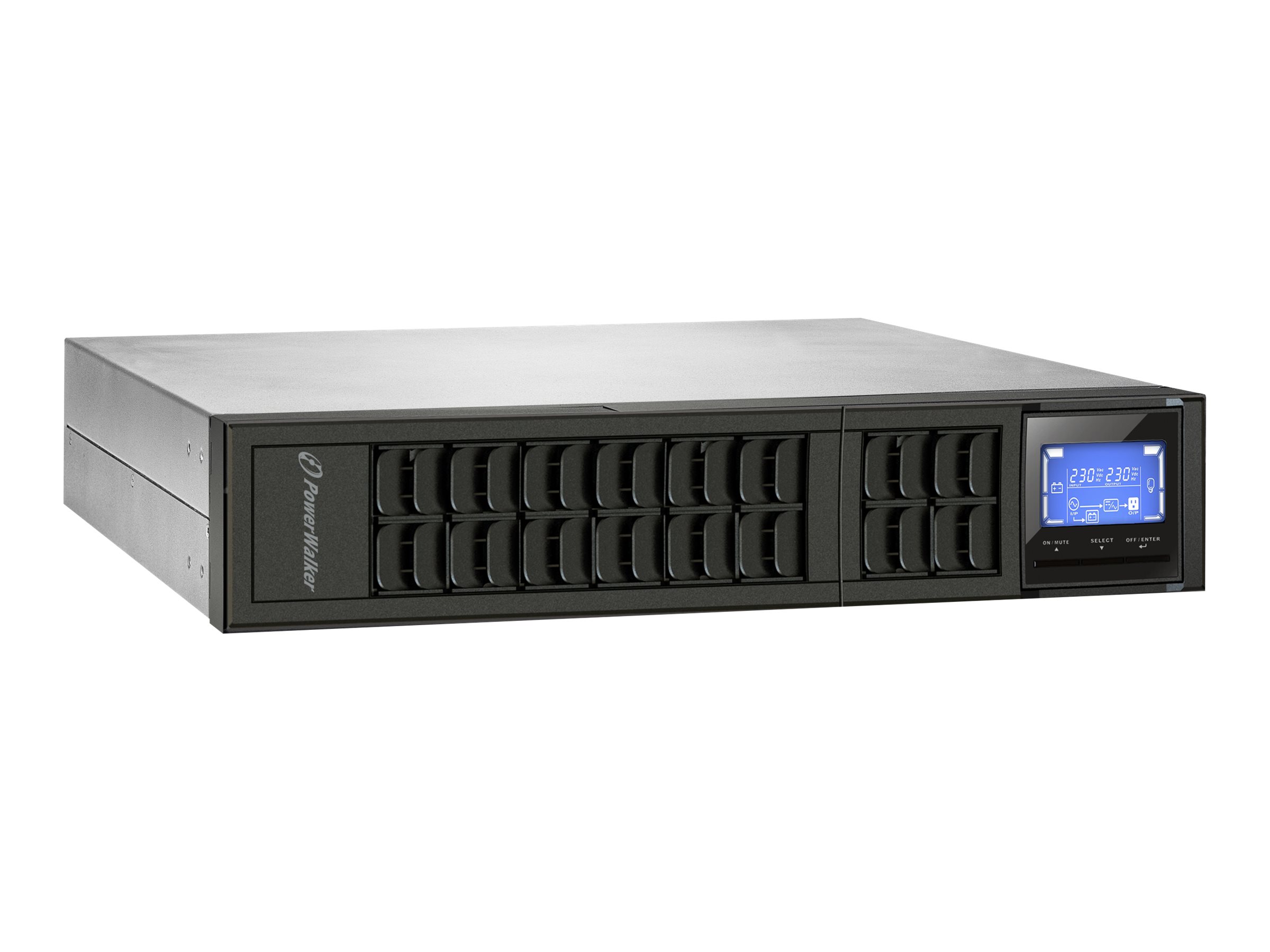 BlueWalker PowerWalker VFI 2000CRM LCD - USV (in Rack montierbar/extern) - 1600 Watt - 2000 VA 9 Ah - RS-232, USB - Ausgangsanschlüsse: 4 - 2U - 48.3 cm (19")