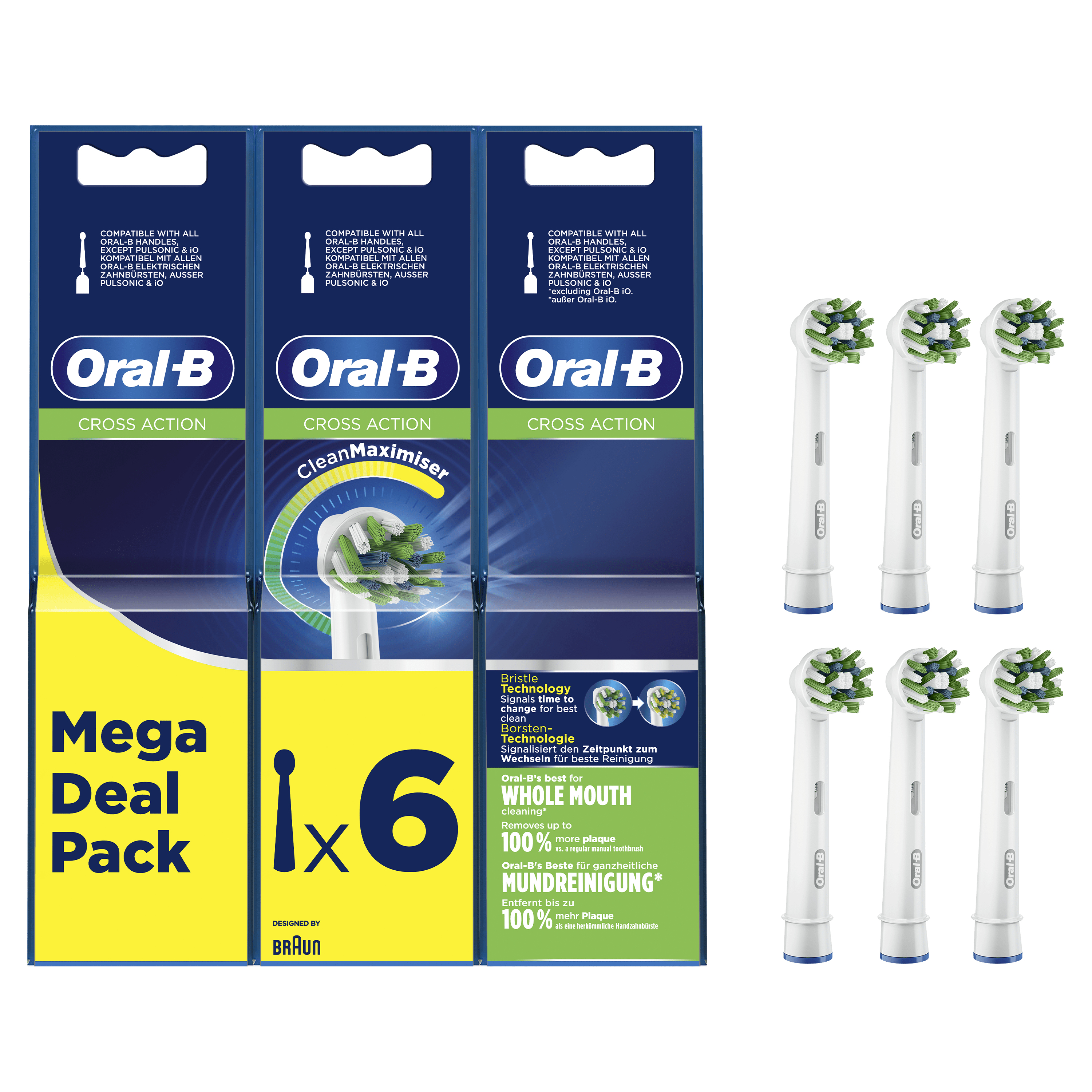 Oral-B CrossAction CleanMaximiser - Austausch-Bürstenkopf - für Zahnbürste - weiß (Packung mit 6)