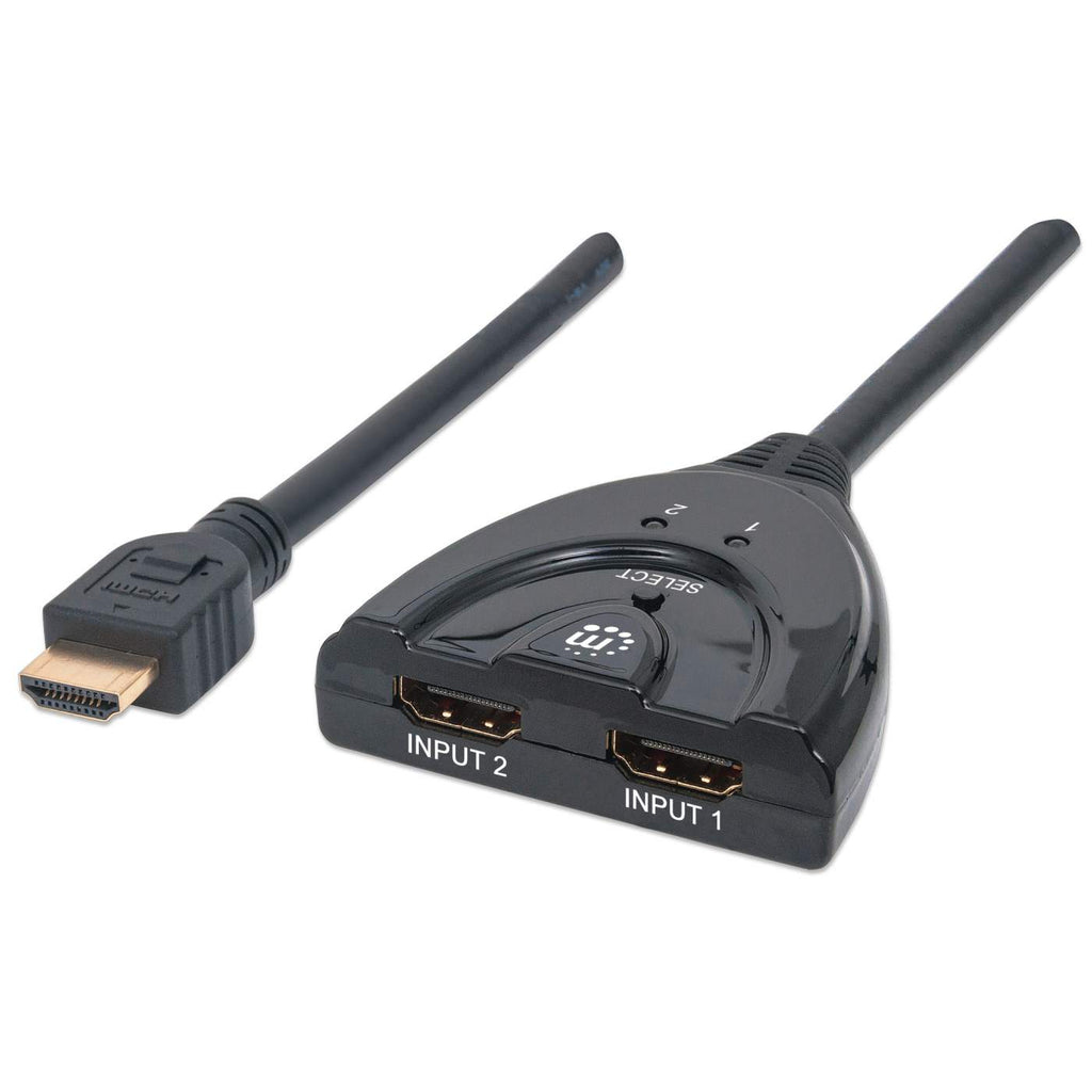 Manhattan HDMI Switch 2-Port, 1080p, Connects x2 HDMI sources to x1 display, Manual Switching (via button)