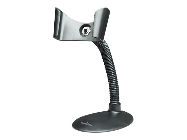 Manhattan Handheld Barcode Scanner Stand, Gooseneck with base, suitable for table mount or wall mountable, Black, Lifetime Warranty, Box