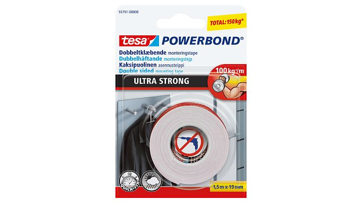 Tesa Powerbond Ultra Strong - Montageband - Weiß - 5 m - Indoor - Kunststoff - Stein - Holz - 1 kg/cm