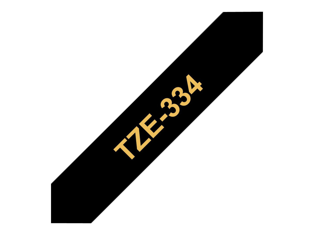Brother TZe-334 - Standard-Klebstoff - gold auf schwarz - Rolle (1,2 cm x 8 m)