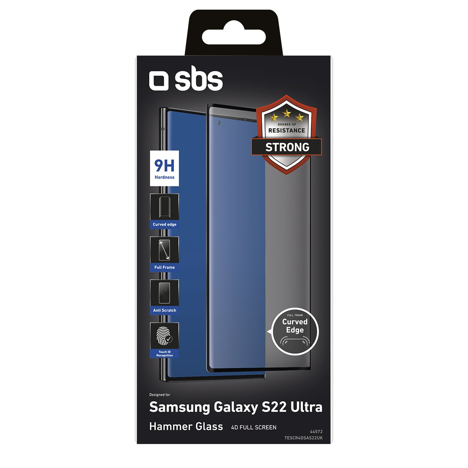 SBS Glas Displayschutz 4D Full Cover Samsung Galaxy S22 Ultra schwarz