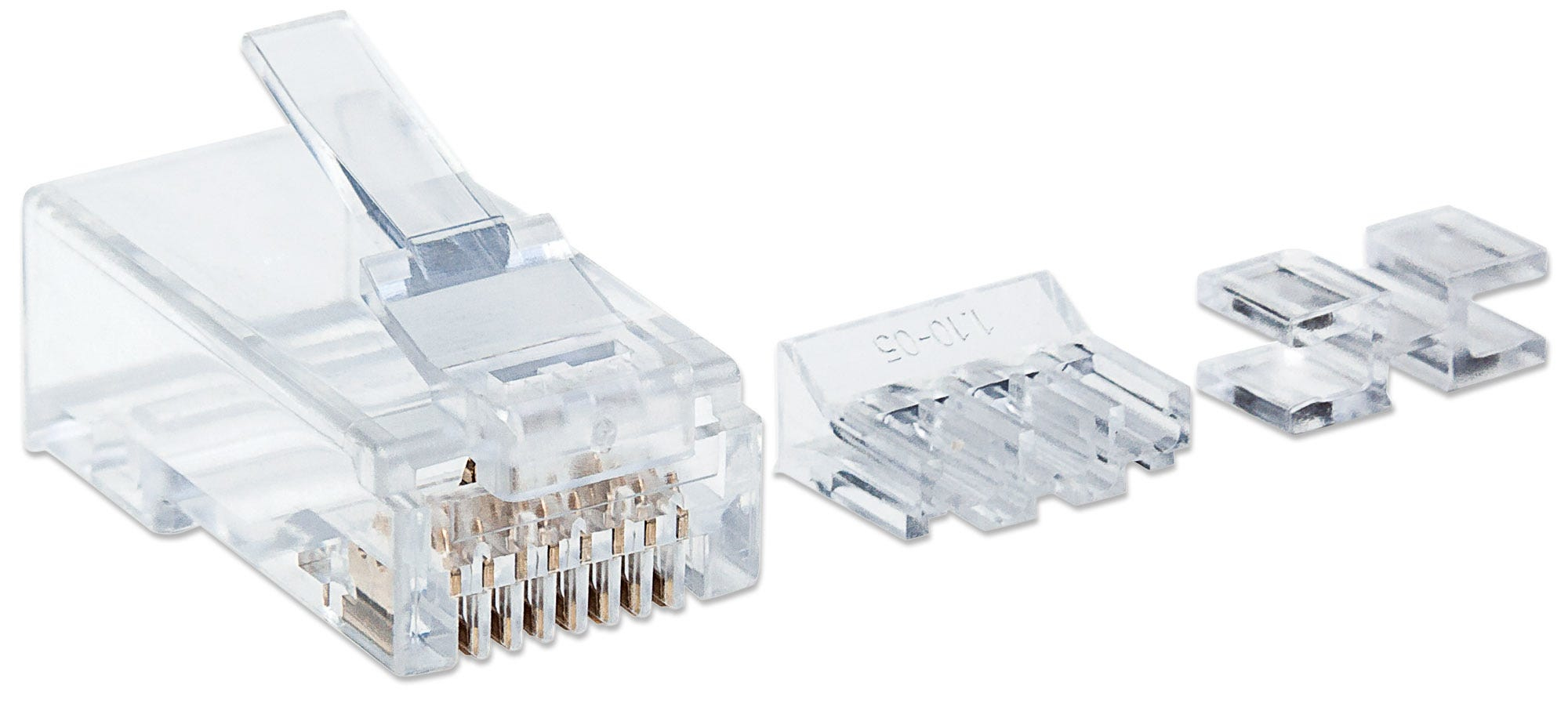 Intellinet 80er-Pack Cat6 RJ45-Modularstecker Pro Line, UTP, 3-Punkt-Aderkontaktierung, für Massivdraht, 80 Stecker im Becher, 50 µ vergoldete Kontakte - Netzwerkanschluss - RJ-45 (M)