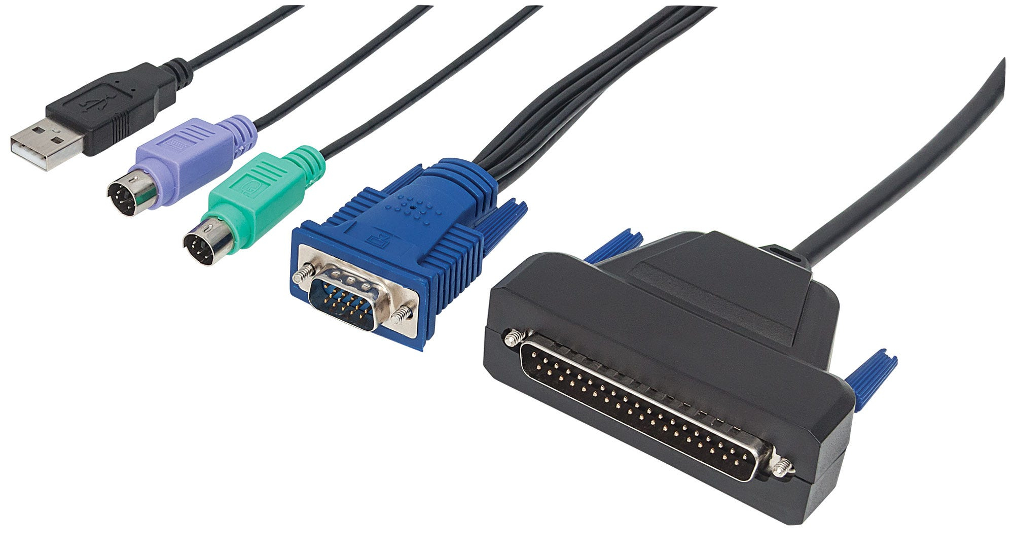 Intellinet 1-Port VGA-Kabel für KVM-Konsole, Zur Verwendung mit Intellinet Rackmount-Konsolen 508032 oder 507981, enthält PS/2-, USB- und VGA-Stecker - Tastatur- / Video- / Maus- (KVM-)