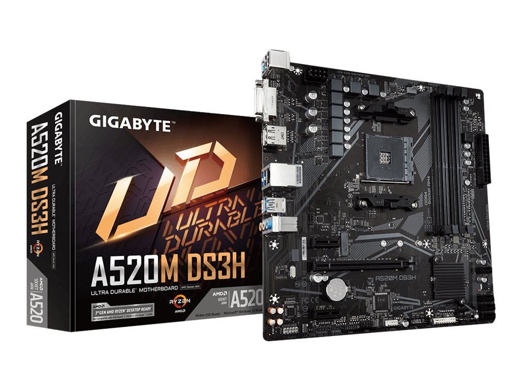 Gigabyte A520M DS3H - 1.0 - Motherboard - micro ATX - Socket AM4 - AMD A520 Chipsatz - USB 3.2 Gen 1 - Gigabit LAN - Onboard-Grafik (CPU erforderlich)
