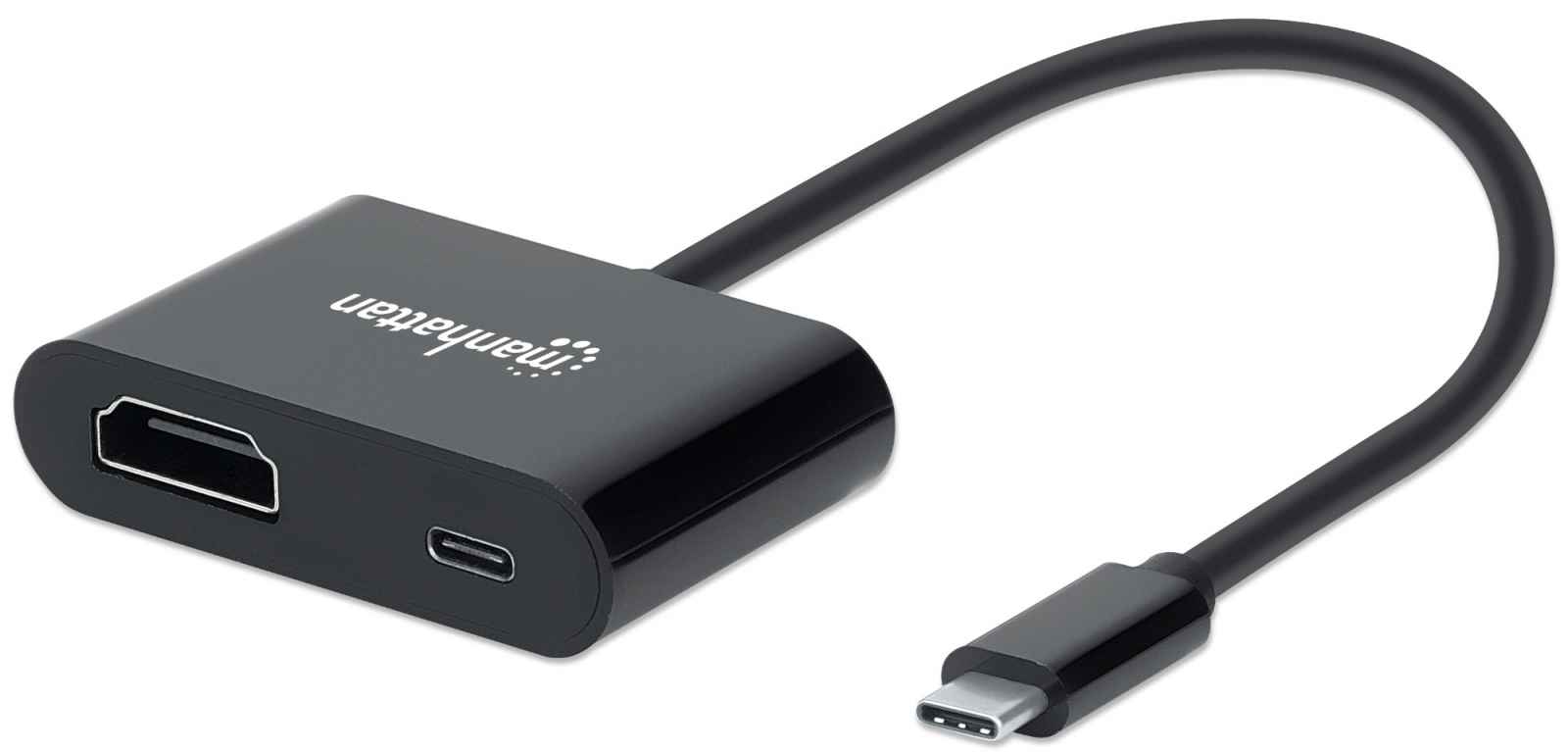 Manhattan USB-C to HDMI and USB-C (inc Power Delivery), 4K@60Hz, 19.5cm, Black, Power Delivery to USB-C Port (60W)