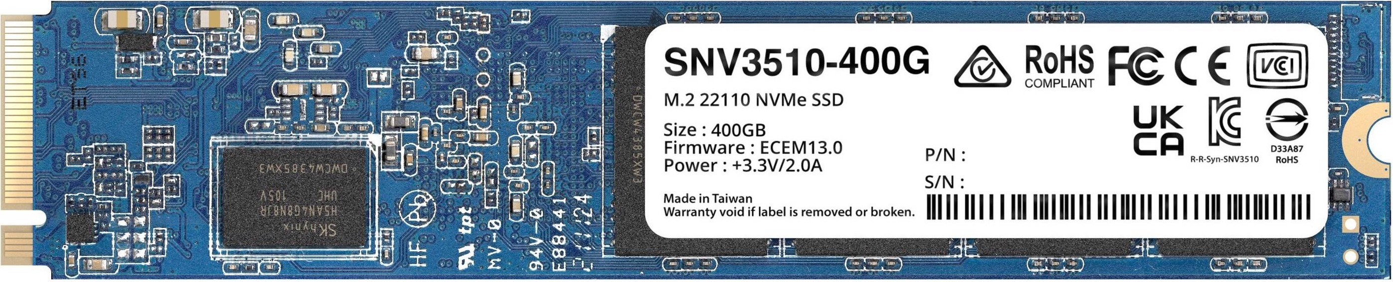 Synology SNV3510-400G - SSD - 400 GB - intern - M.2 22110 - PCIe 3.0 x4 (NVMe)
