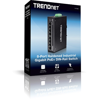 TRENDnet TI-PG80 - Switch - unmanaged - 8 x 100/1000/10000 - an DIN-Schiene montierbar, wandmontierbar - PoE+ (200 W)