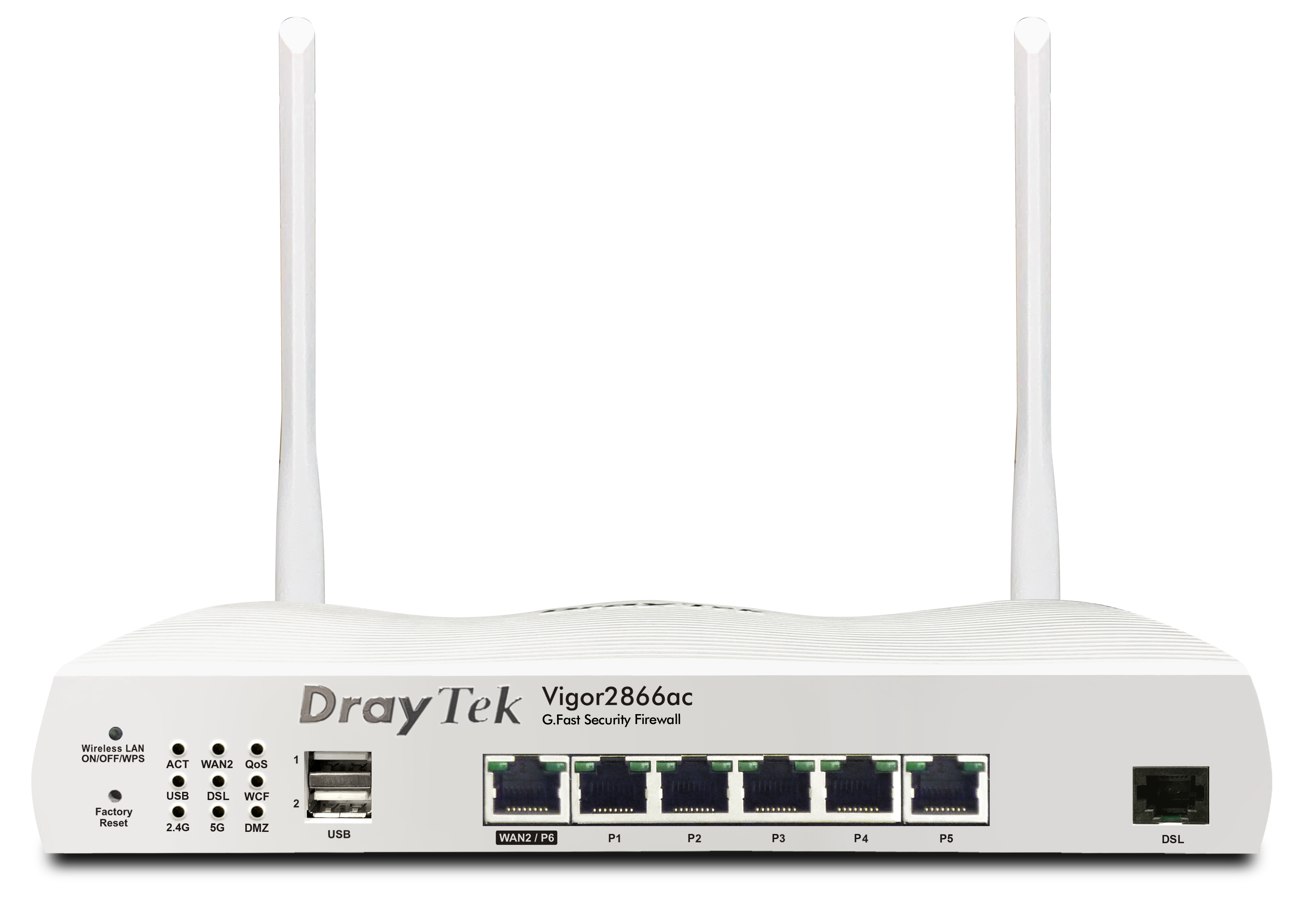 Draytek Vigor 2866Vac - Wi-Fi 5 (802.11ac) - Dual-Band (2,4 GHz/5 GHz) - Eingebauter Ethernet-Anschluss - ADSL - Weiß - Tabletop-Router