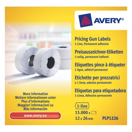 Avery Zweckform Auszeichnungsetiketten 12x26mm weiß permanent 1-zeilig Pack 15000 - Etiketten/Beschriftungsbänder