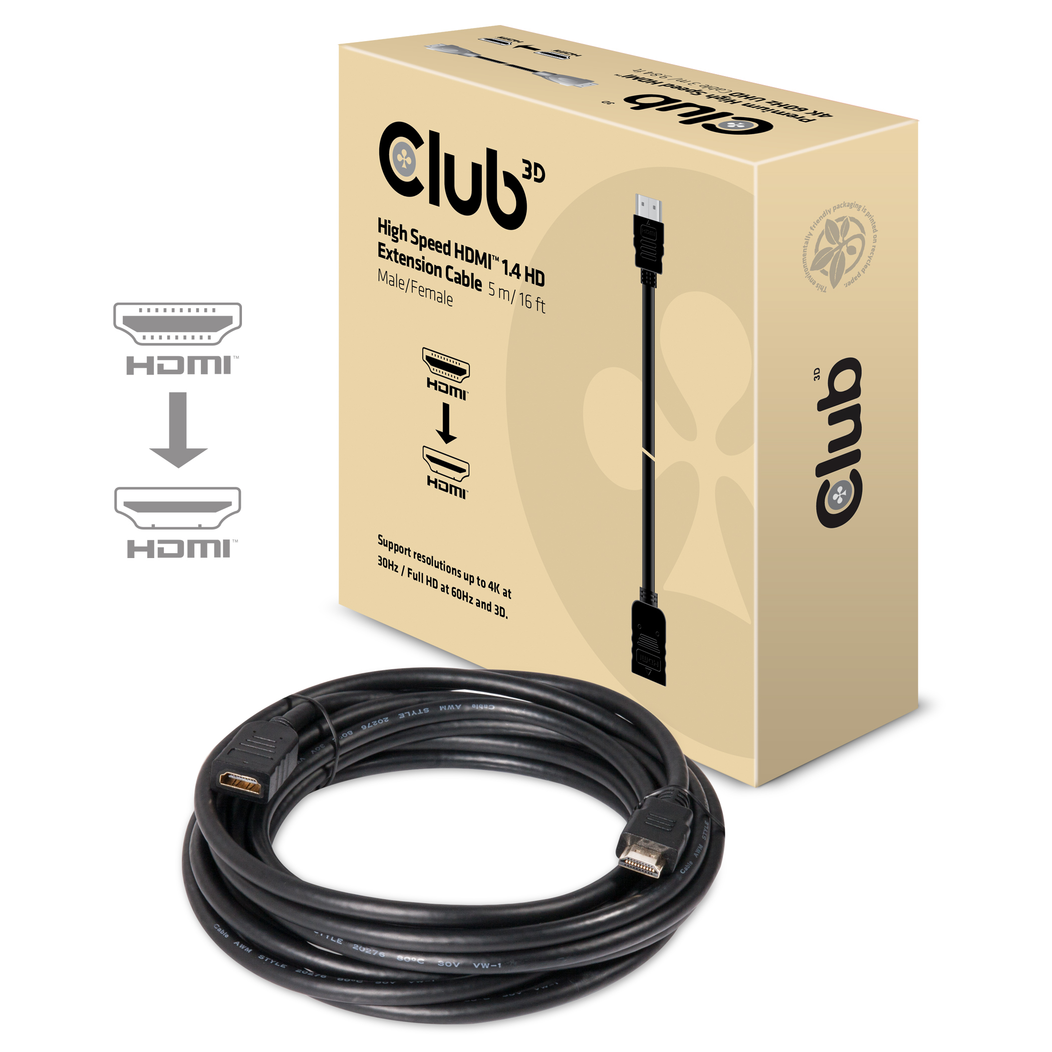 Club 3D HDMI-Verlängerungskabel - HDMI (M)