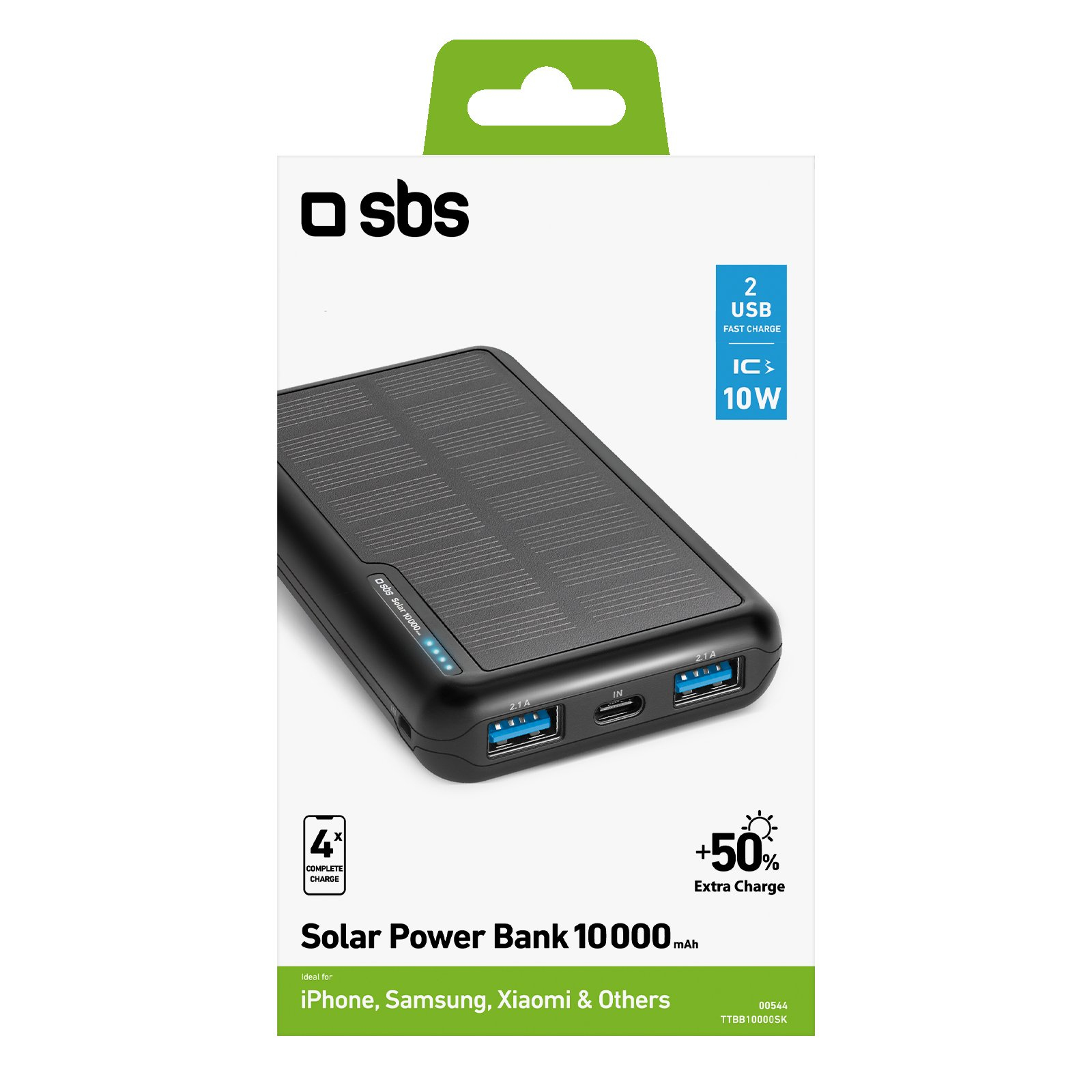 SBS Solar Powerbank USB/USB-C 10.000 mAh schwarz