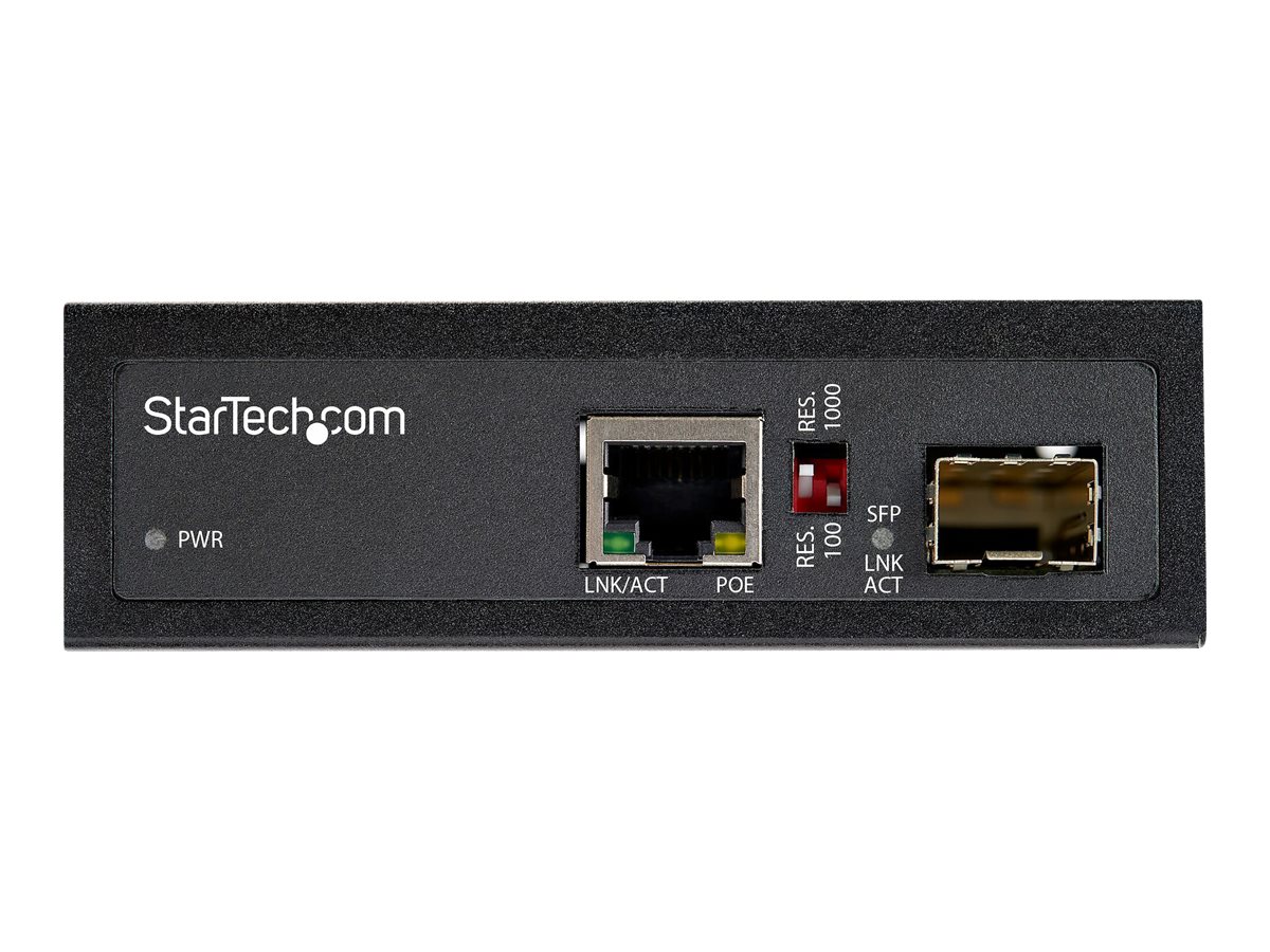 StarTech.com PoE + Industrial Media Converter 60W - Medienkonverter LWL Kupfer - Singlemode-/Multimode Glasfaser auf Kupfer Gigabit Ethernet - Mini/Kompaktgröße - IP-30/ -40&deg;C bis 75&deg;C (IMC1GSFP60W)