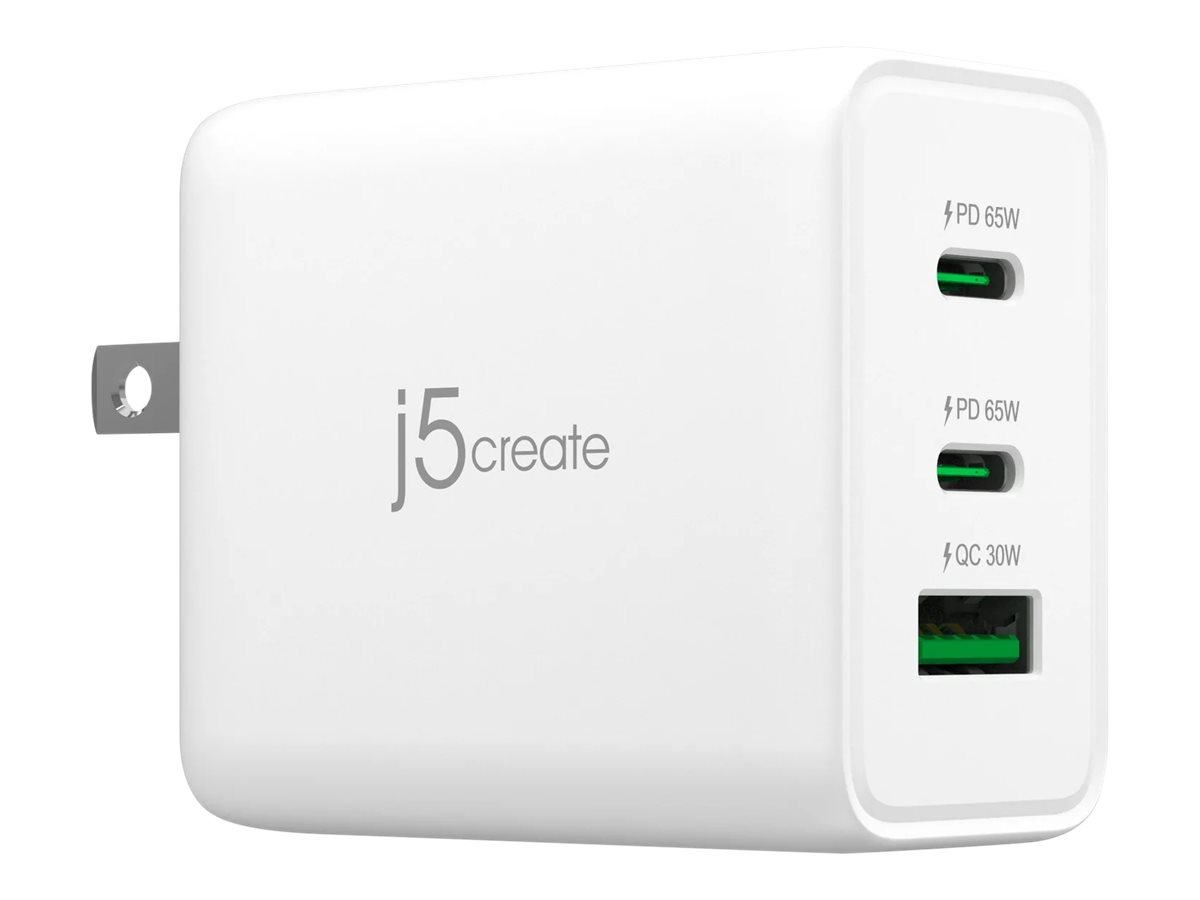 j5create JUP3365 - Netzteil - 65 Watt - 4.5 A - PD 3.0, QC 3.0 - 3 Ausgabeanschlussstellen (USB Typ A, 2 x USB-C)