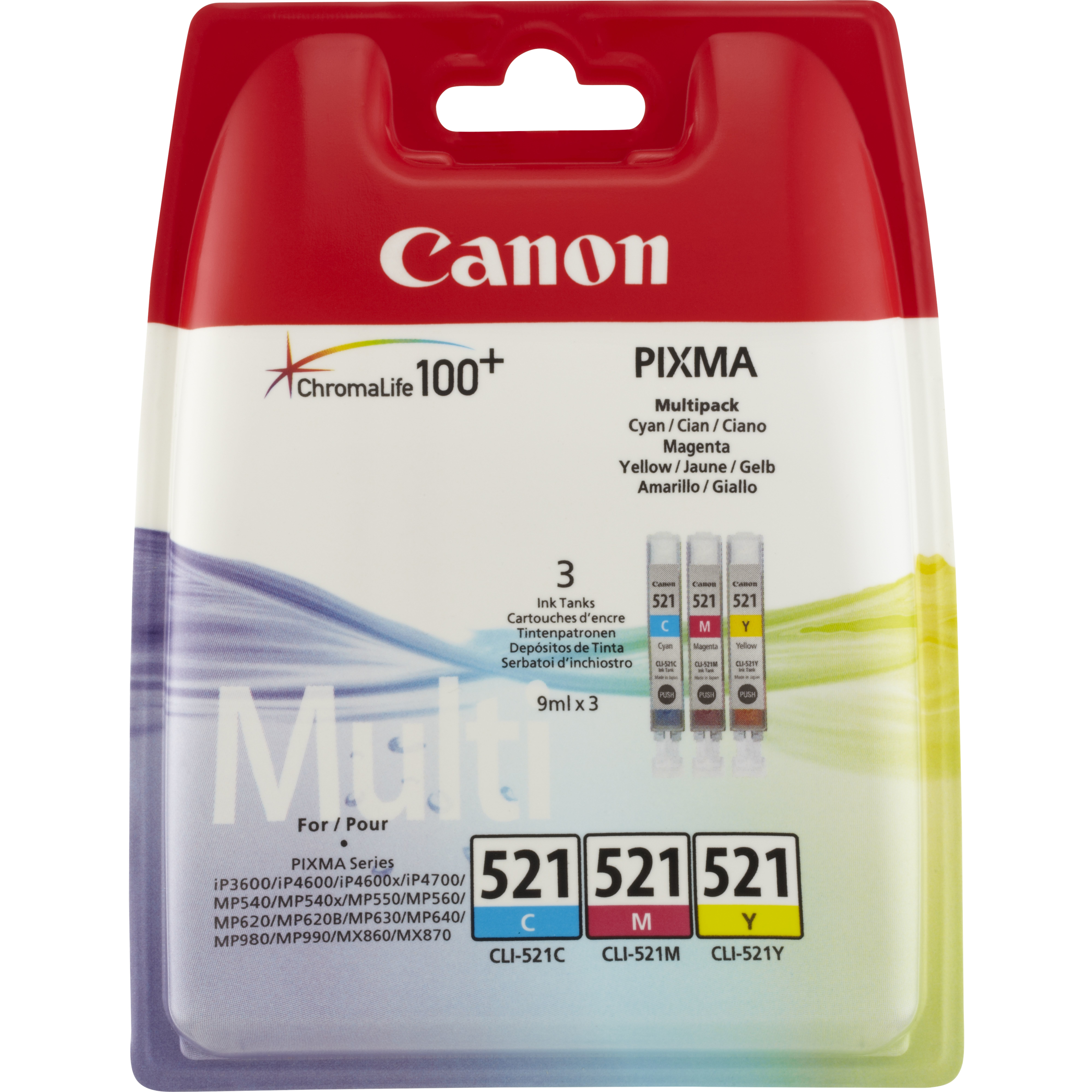 Canon CLI-521 Multipack - 3er-Pack - 9 ml - Gelb, Cyan, Magenta