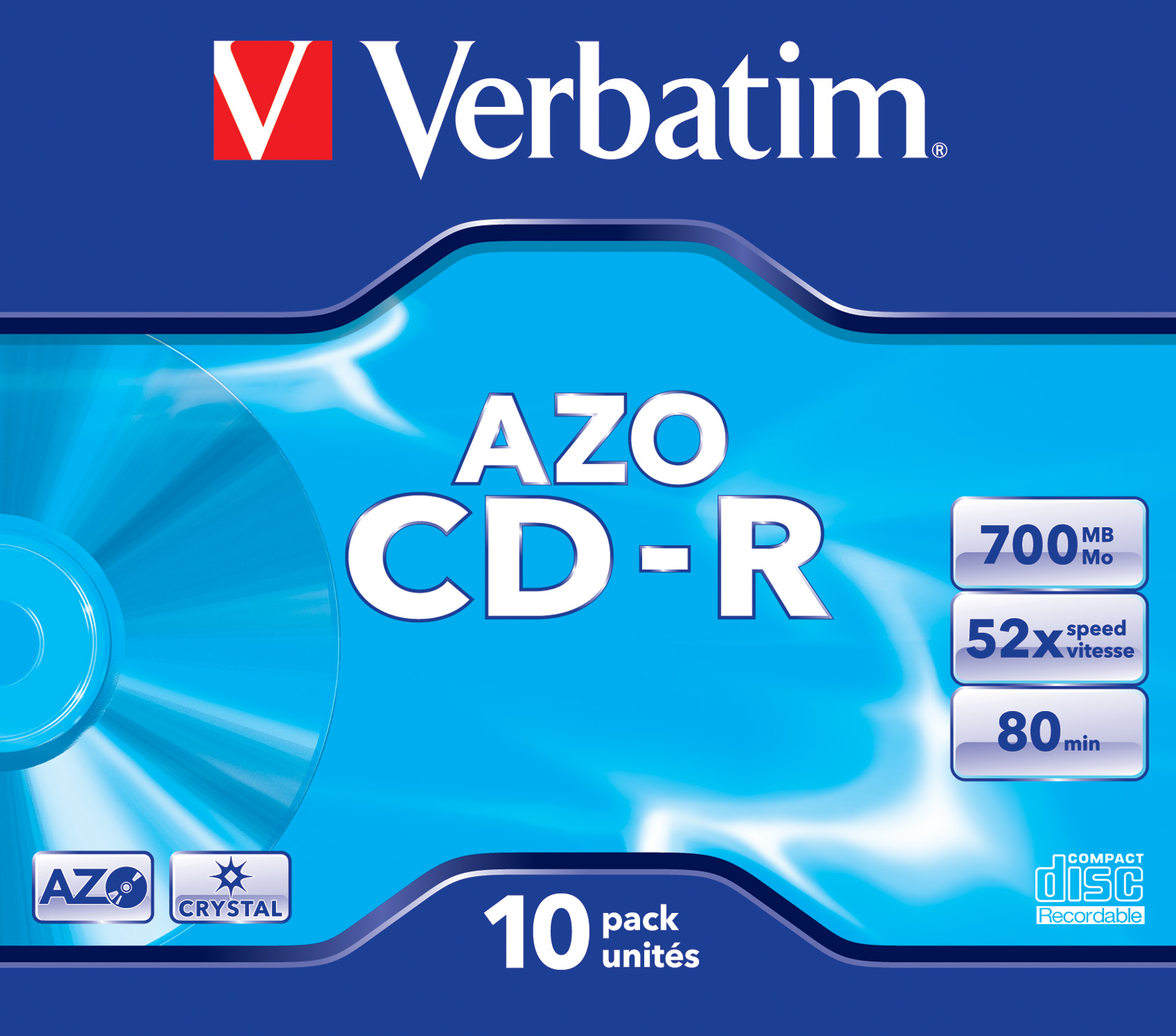 Verbatim AZO Crystal - 10 x CD-R - 700 MB 52x - Jewel Case (Schachtel)