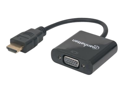 Manhattan HDMI to VGA Converter cable, 1080p, 30cm, Male to Female, Equivalent to Startech HD2VGAE2, Micro-USB Power Input Port for additional power if needed, Black, Three Year Warranty, Polybag - Videoadapter - HDMI männlich zu HD-15 (VGA)