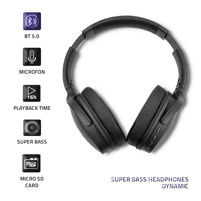 Qoltec 50851 Wireless Headphones with microphone Super Bass| Dynamic| BT| - Mikrofon