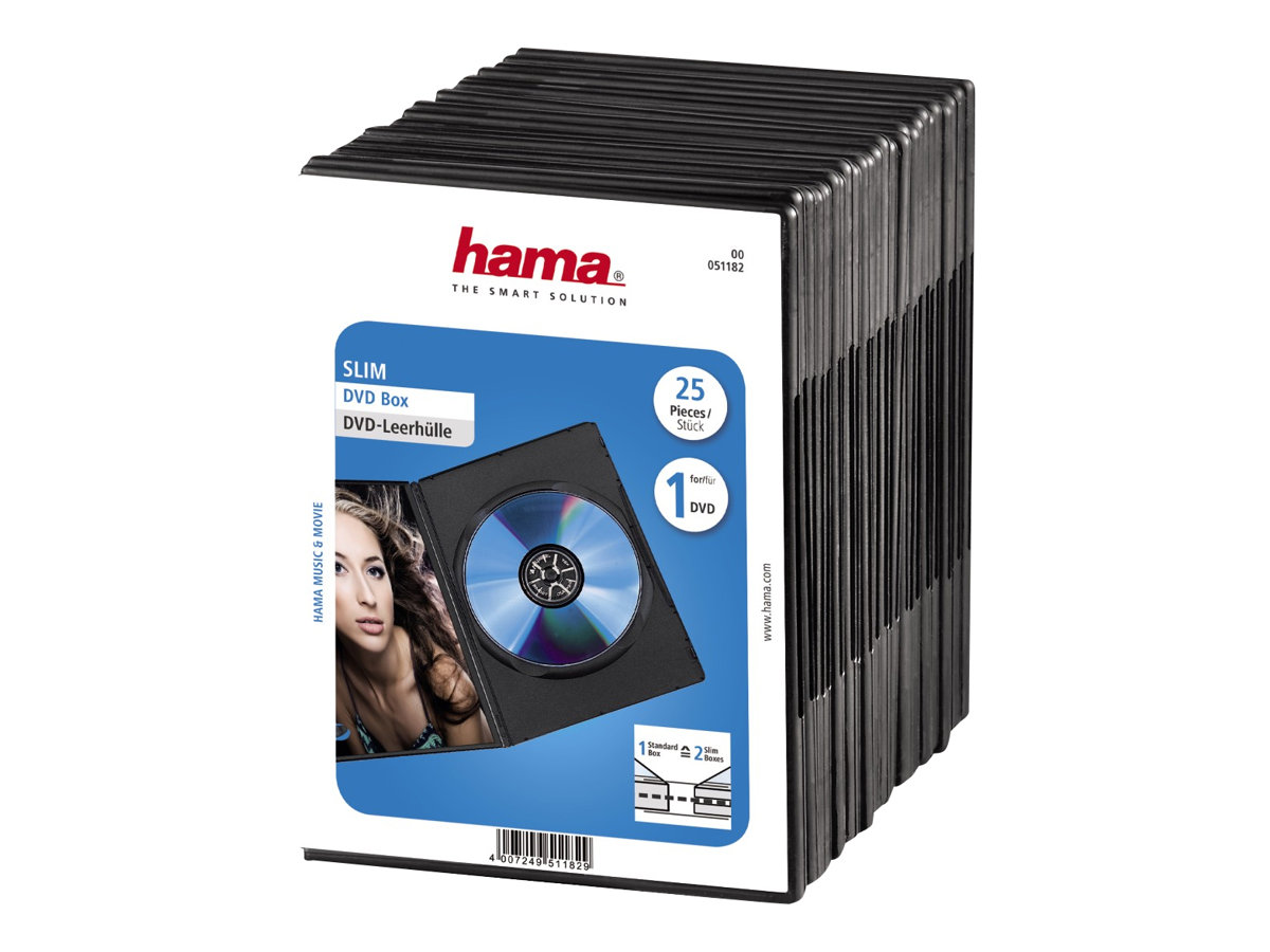 Hama DVD Slim Box - Slim Jewel Case für Speicher-DVD - Kapazität: 1 DVD - Schwarz (Packung mit 25)