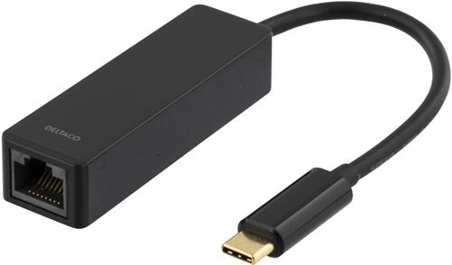 Deltaco Nätverksadapter USB 3.1 Typ C hane -> RJ-45 svart