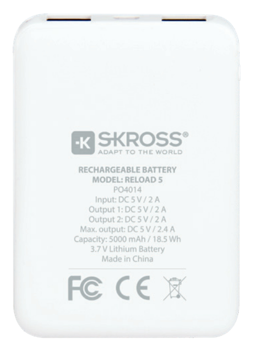 SKROSS RELOAD 5 - Powerbank - 5000 mAh - 18.5 Wh - 2.4 A - 2 Ausgabeanschlussstellen (USB)