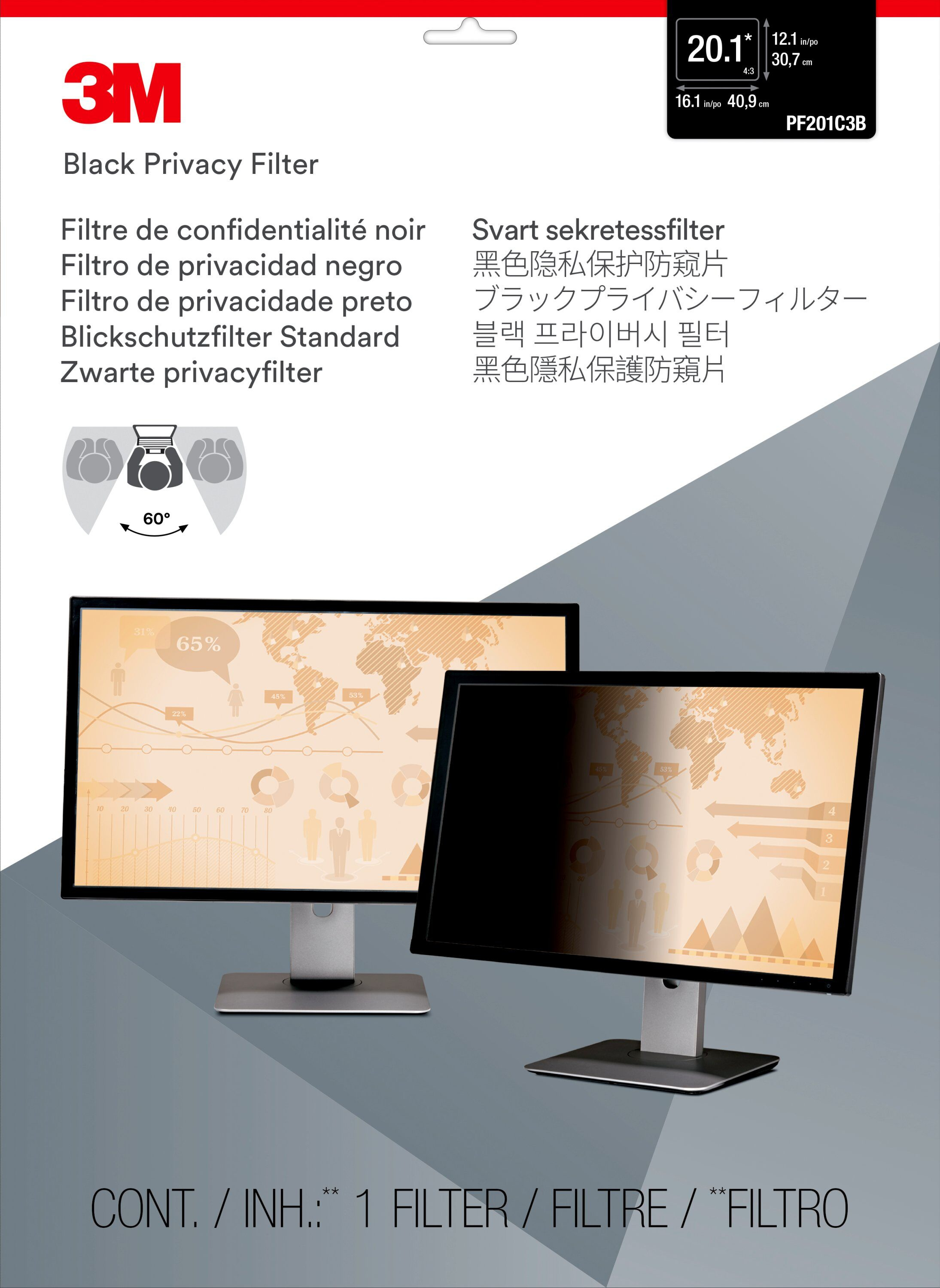3M Blickschutzfilter für 20,1" Standard-Monitor - Blickschutzfilter für Bildschirme - 51.2 cm (20.1")