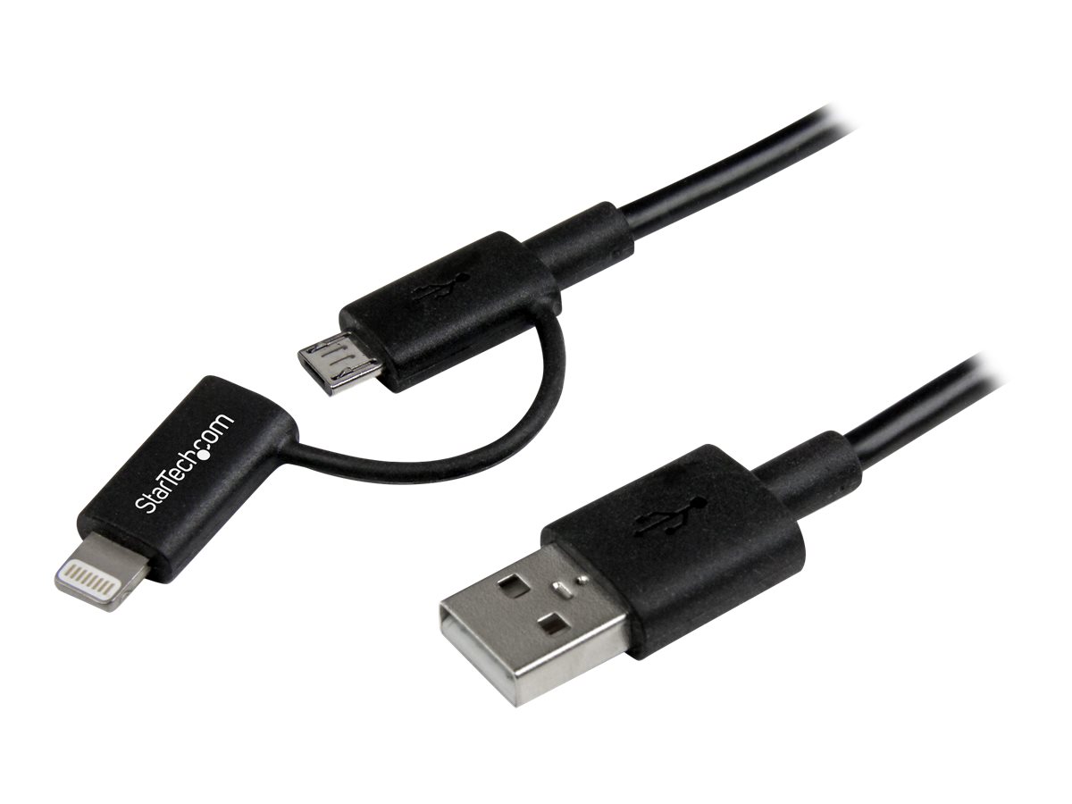 StarTech.com 1m Apple Lightning oder Micro USB auf USB Kabel - iPhone iPad iPod Lade- und Sync-Kabel - Schwarz - Lade-/Datenkabel - USB (M)