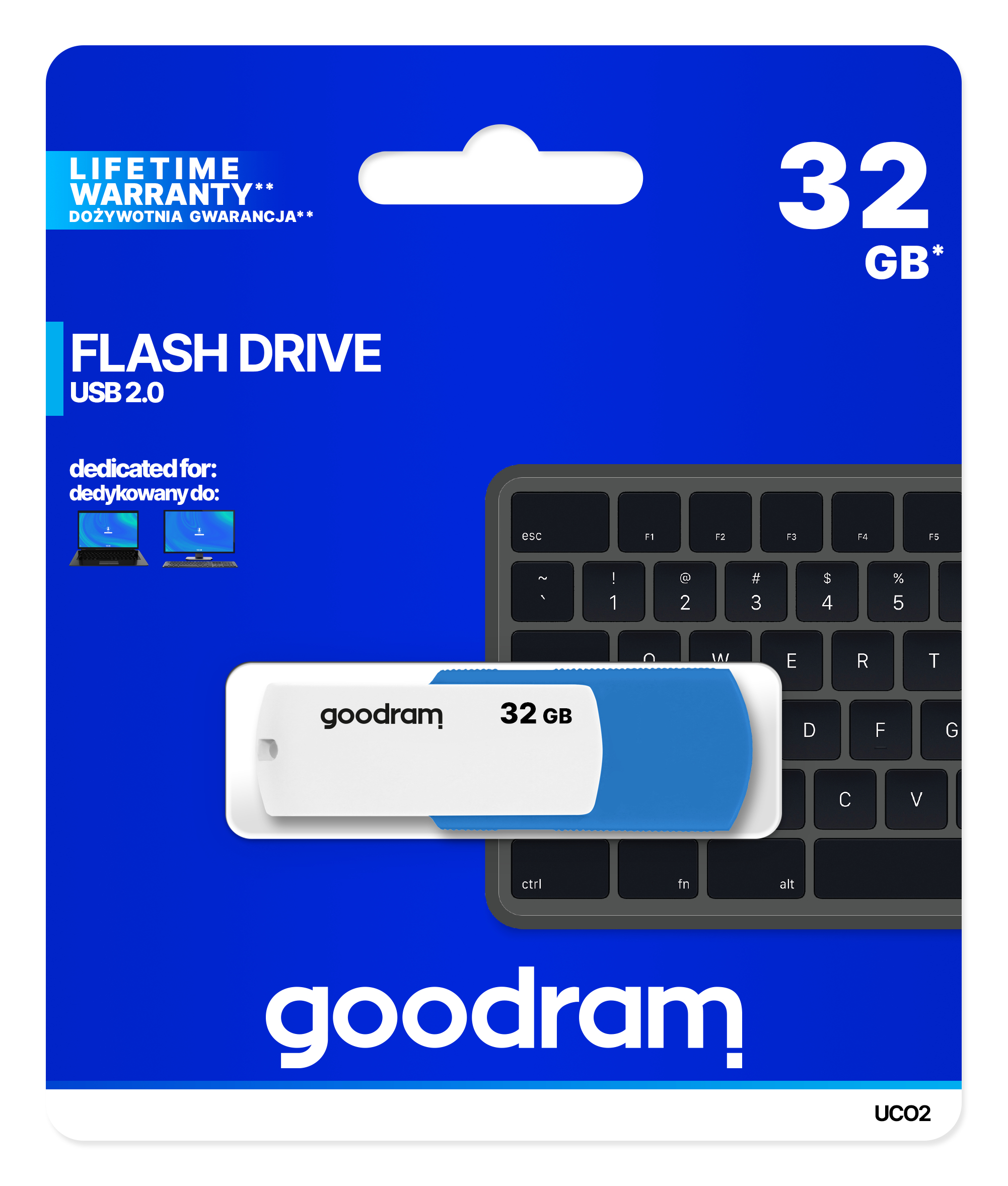 GoodRam UCO2 - 32 GB - USB Typ-A - 2.0 - 20 MB/s - Drehring - Blau - Weiß