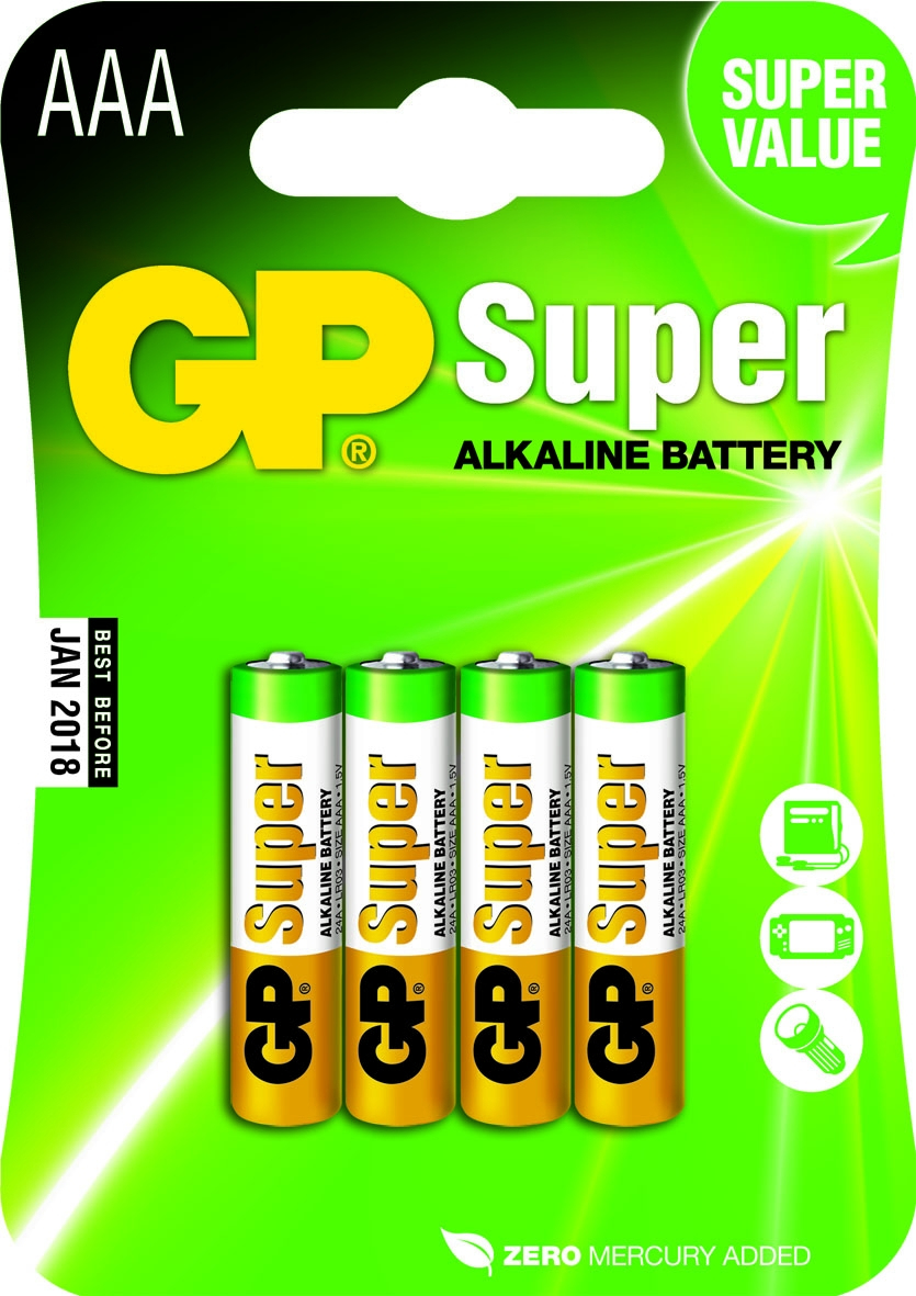 GP Battery BATTERIE SUPER ALKALINE, LR03, MICRO, AAA, 4ER