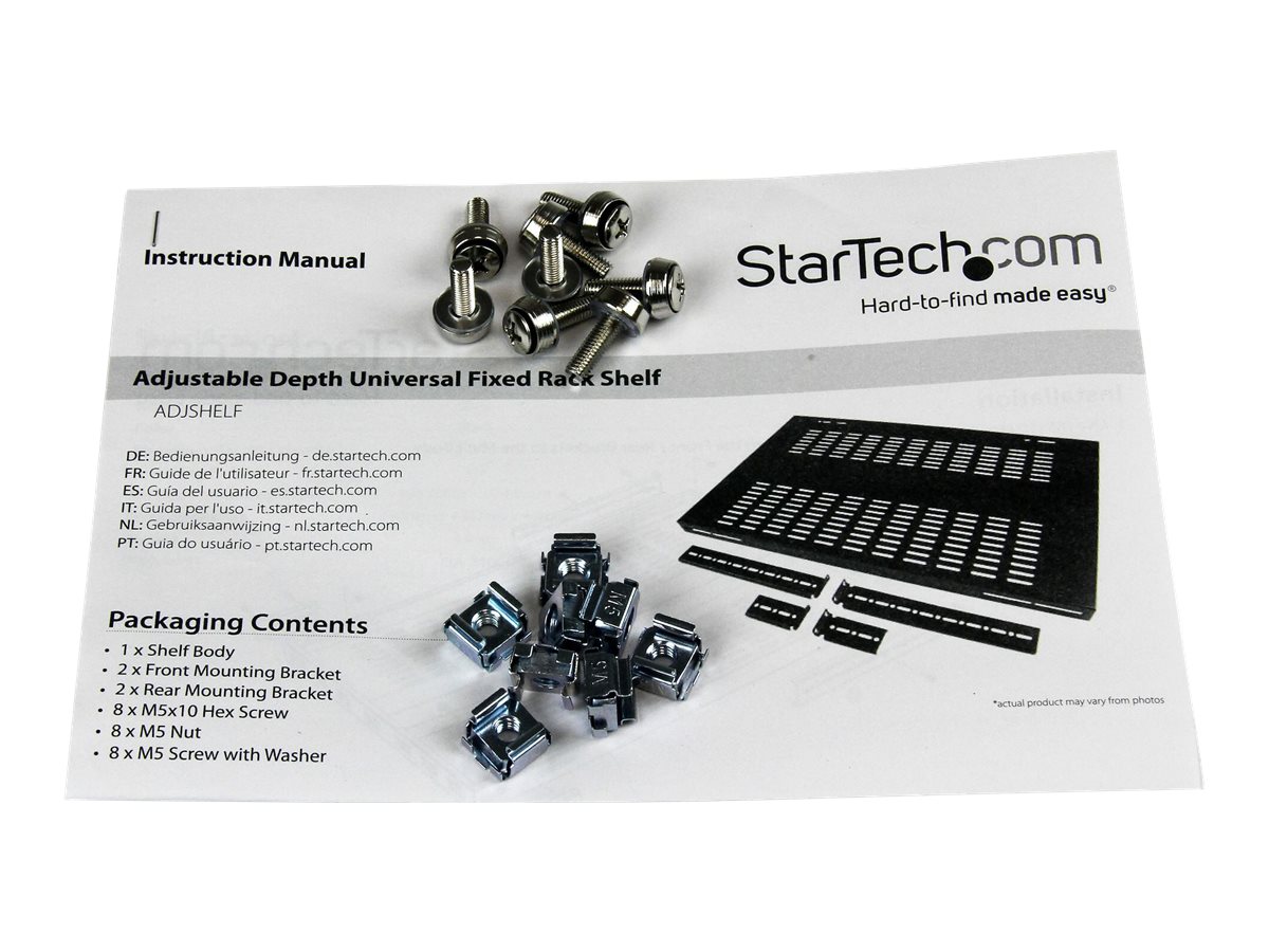 StarTech.com 19 Schwerlast Fachboden tiefenverstellbar für Serverschrank mit Lüftungsschlitzen - bis 80 Kg und verstellbar 480 - 960mm - Rack - Regal - Schwarz - 1U - 48.3 cm (19")