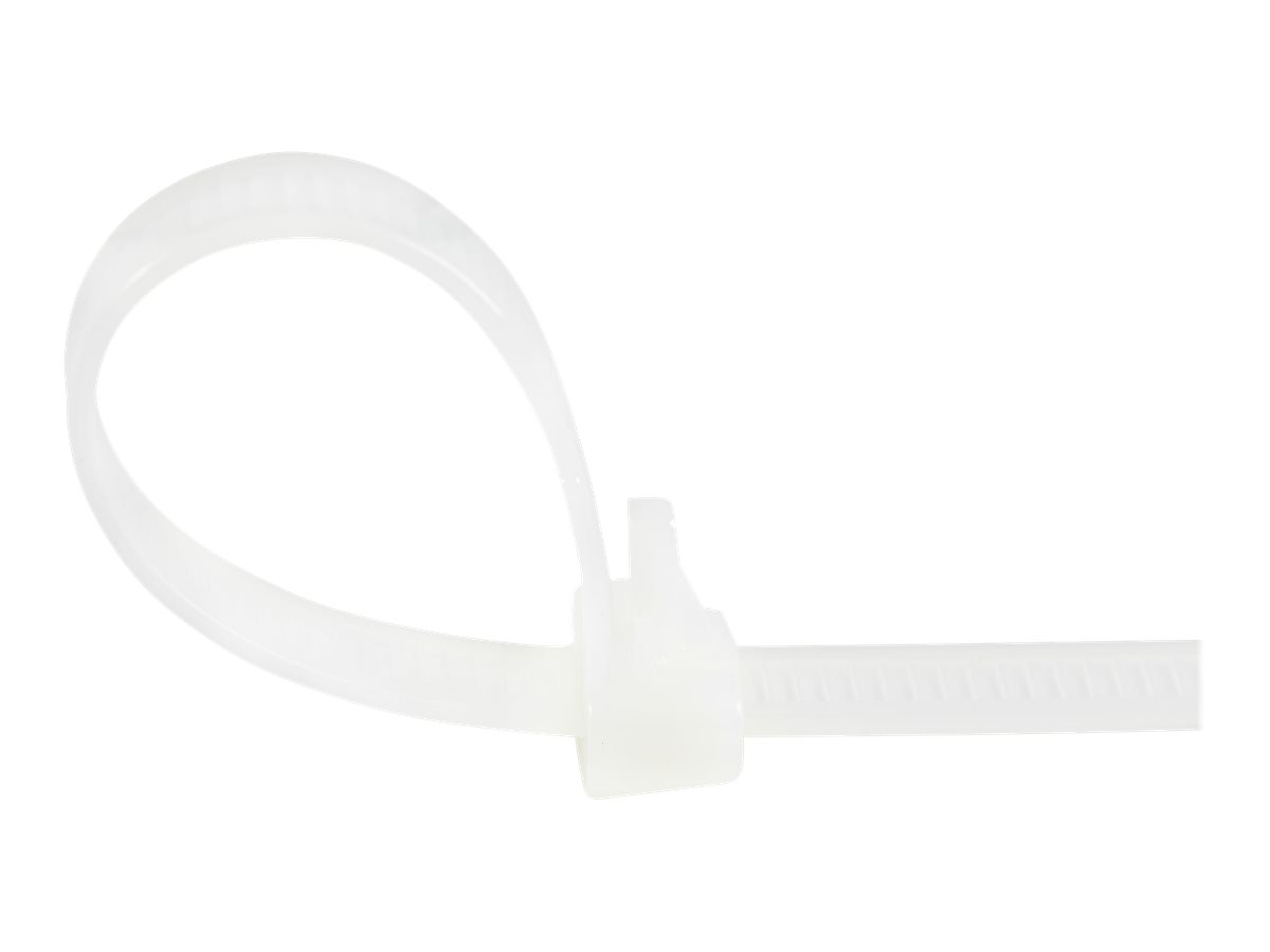 StarTech.com 12cm(5") Reusable Cable Ties, 7mm(1/4") wide, 30mm(1-1/8") Bundle Dia. 22kg(50lb) Tensile Strength, Releasable Nylon Ties, Indoor/Outdoor, 94V-2/UL Listed, 100 Pack, White - Nylon 66 Plastic - TAA (CBMZTRB5)