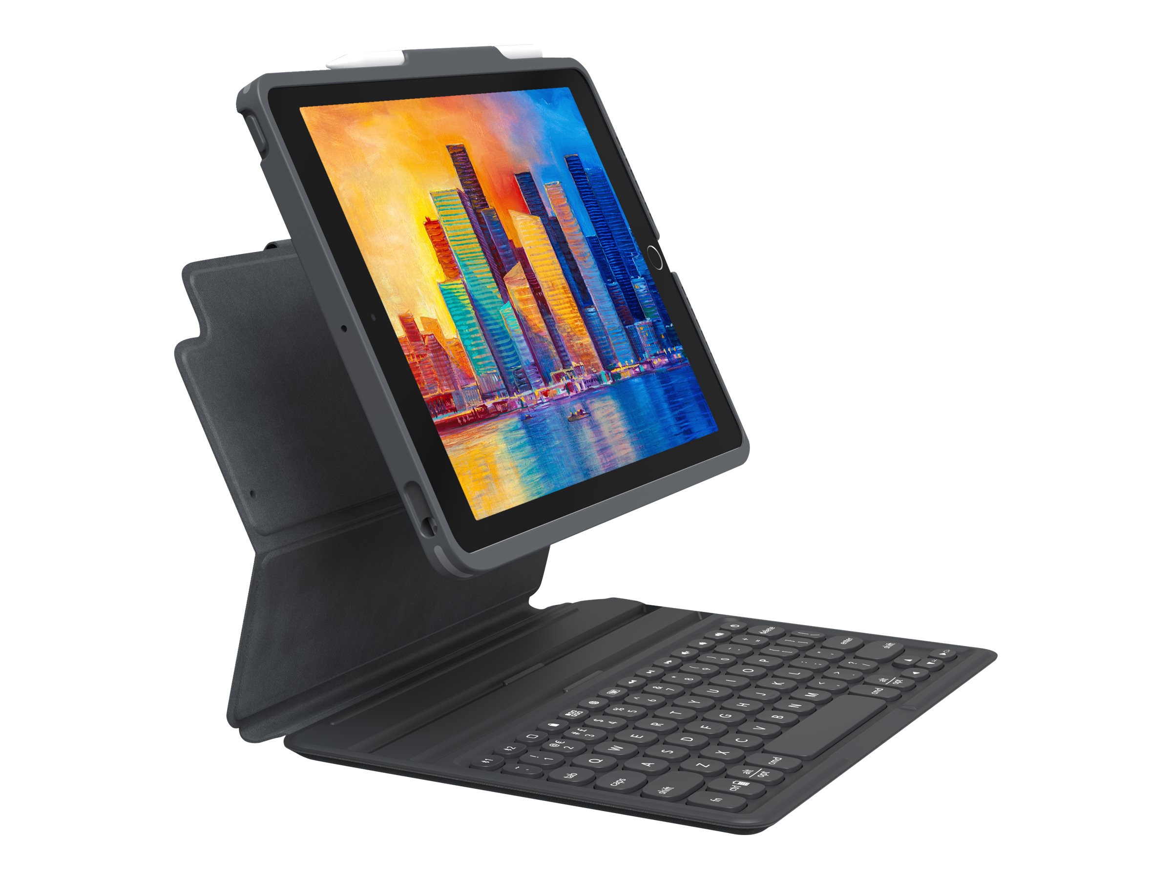 ZAGG Pro Keys - Tastatur und Foliohülle - hintergrundbeleuchtet - Bluetooth - Nordisch - Schwarz/Grau Tastatur, Schwarz/Grau Gehäuse - für Apple 10.2-inch iPad (7. Generation, 8. Generation, 9. Generation)