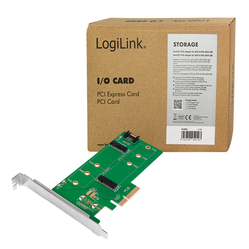LogiLink PC0083 - PCIe - M.2 - PCI 3.0 - 20 mm - 145 mm - 120 mm