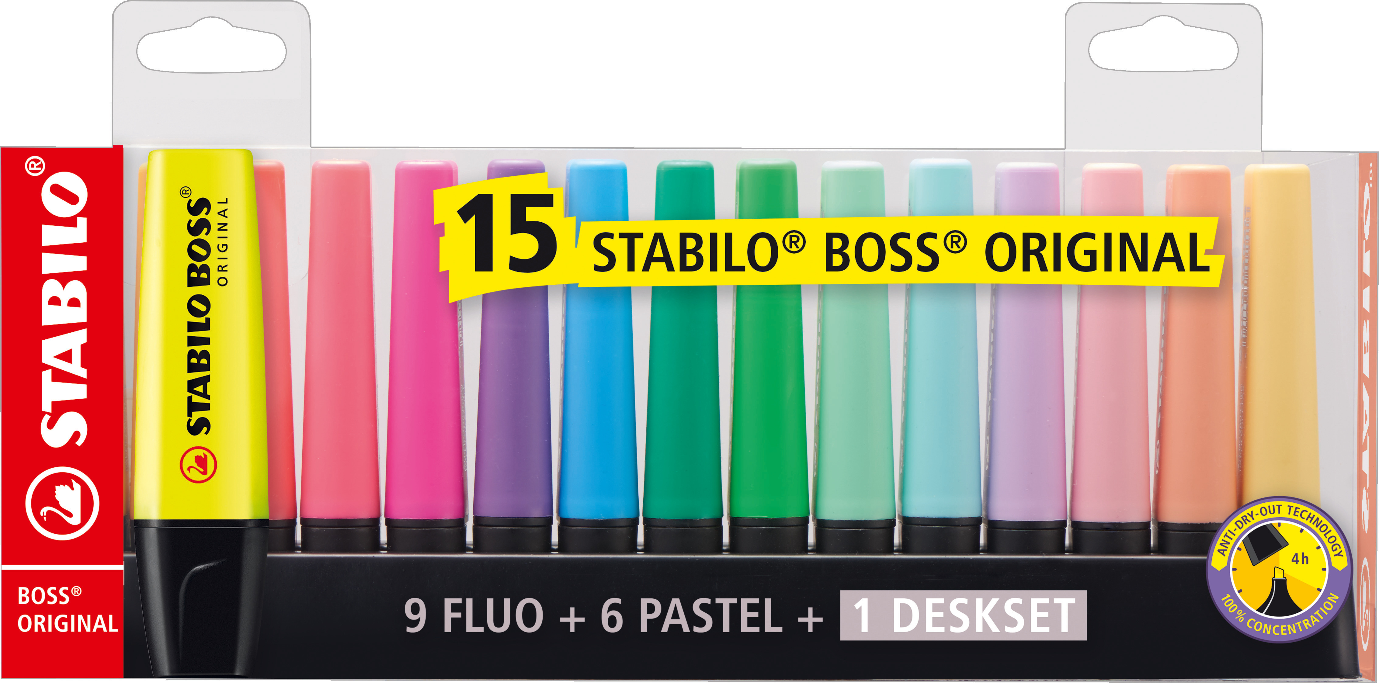 STABILO Boss 15er - Mehrfarbig - Mehrfarbig - 15 Farben - Fettdruck - Meißel - Rechteck