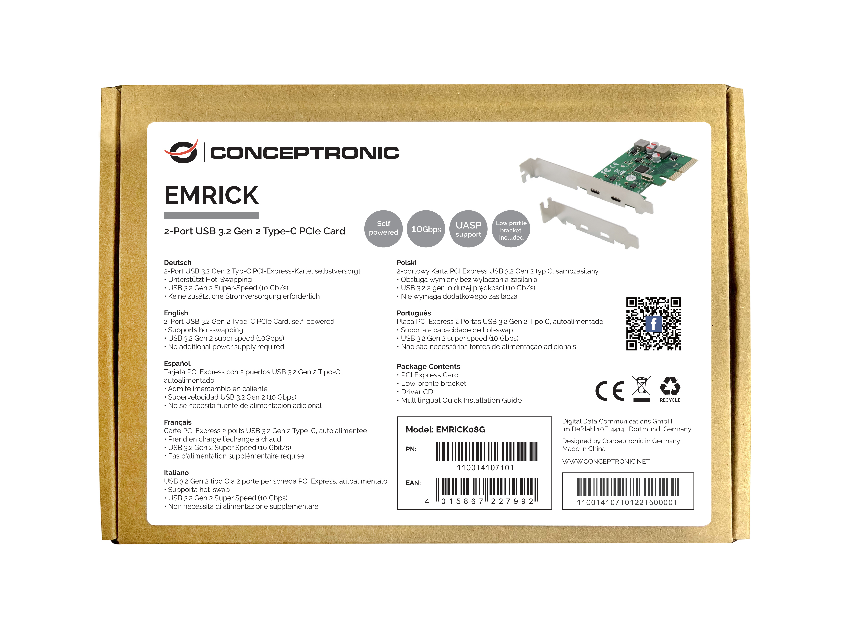 Conceptronic EMRICK08G - USB-Adapter - PCIe 3.0 x4 Low-Profile