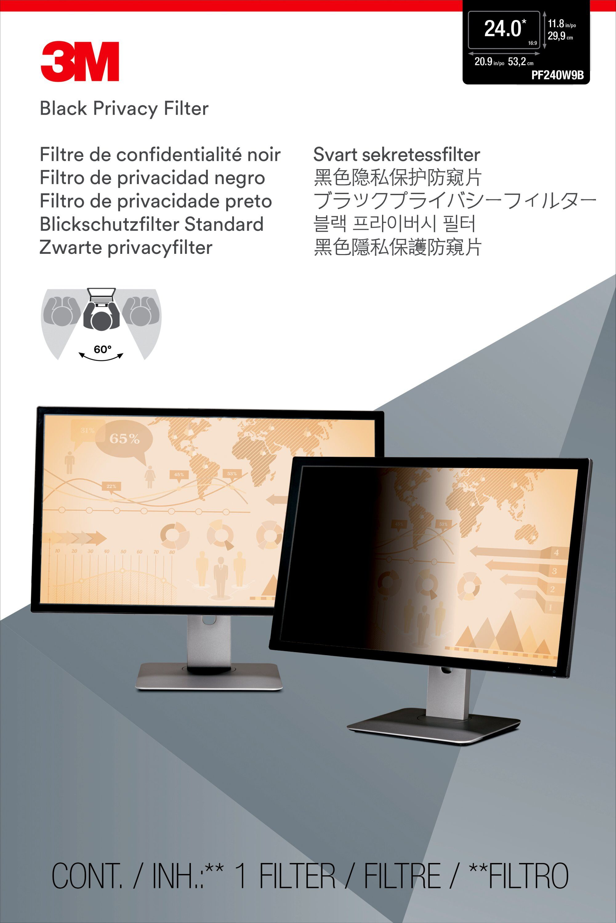 3M Blickschutzfilter für 24" Breitbild-Monitor - Blickschutzfilter für Bildschirme - 61 cm Breitbild (Breitbild mit 24 Zoll)