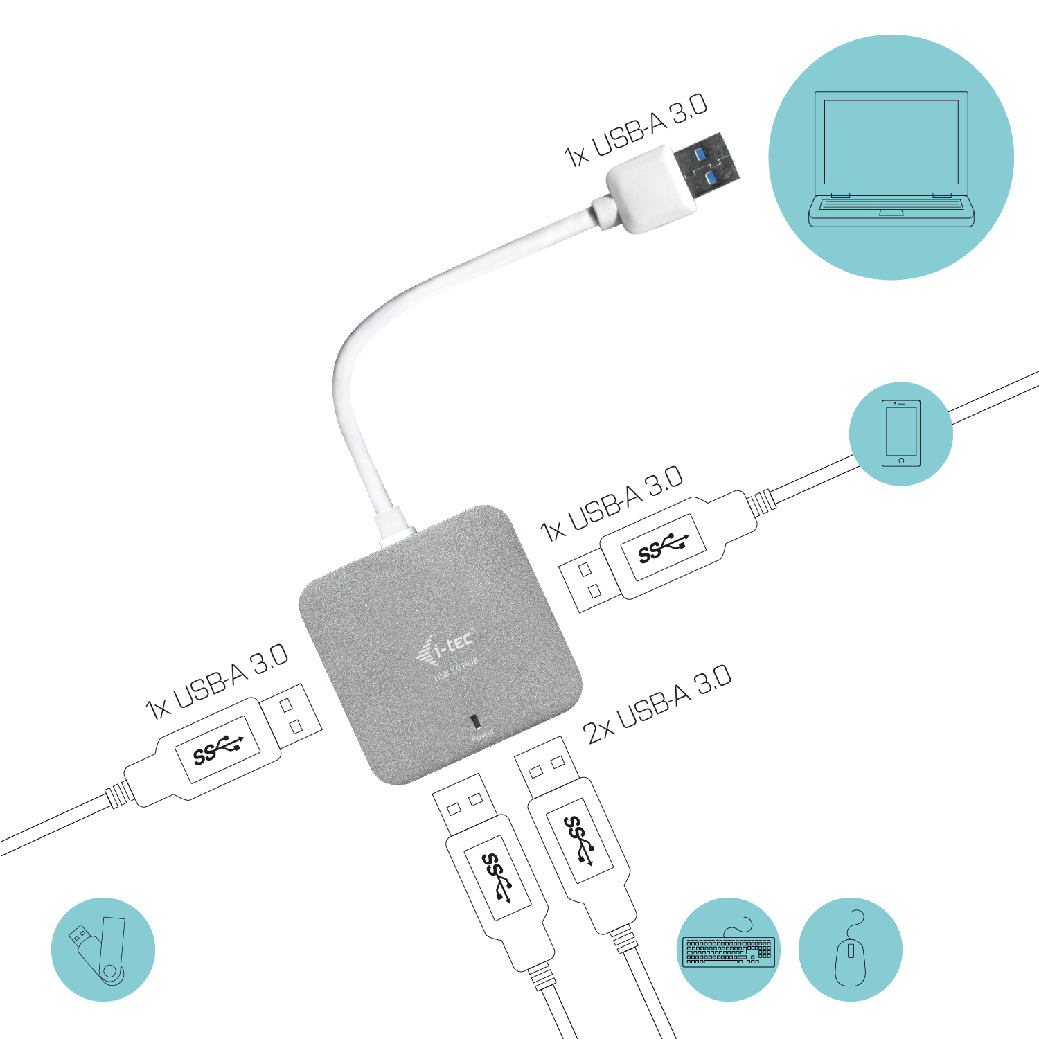 i-tec USB 3.0 Metal Passive HUB - Hub - 4 x SuperSpeed USB 3.0
