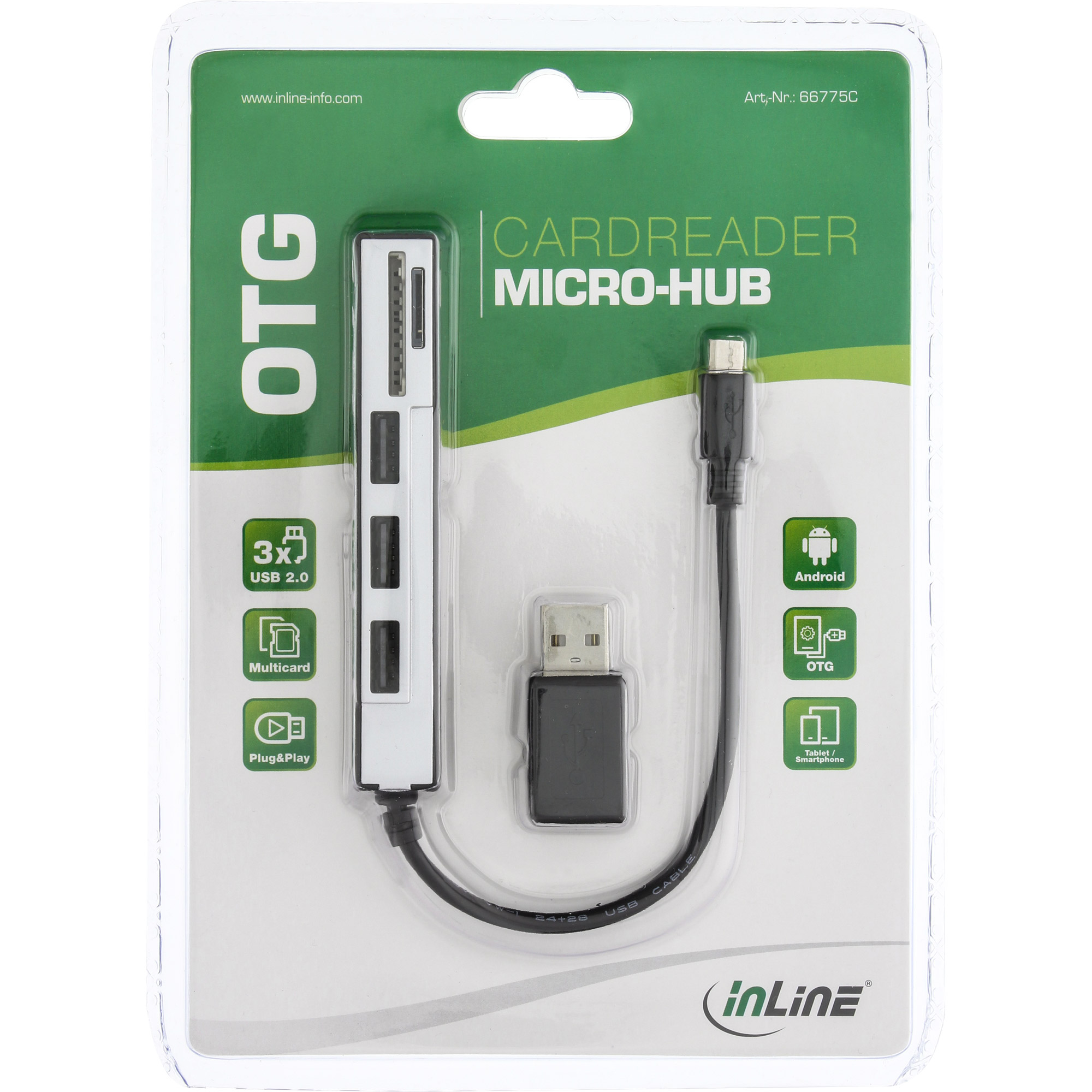 InLine OTG Cardreader with 3 Port USB Hub - Kartenadapter (SD, miniSD, SDHC, microSDHC, SDXC, miniSDXC)