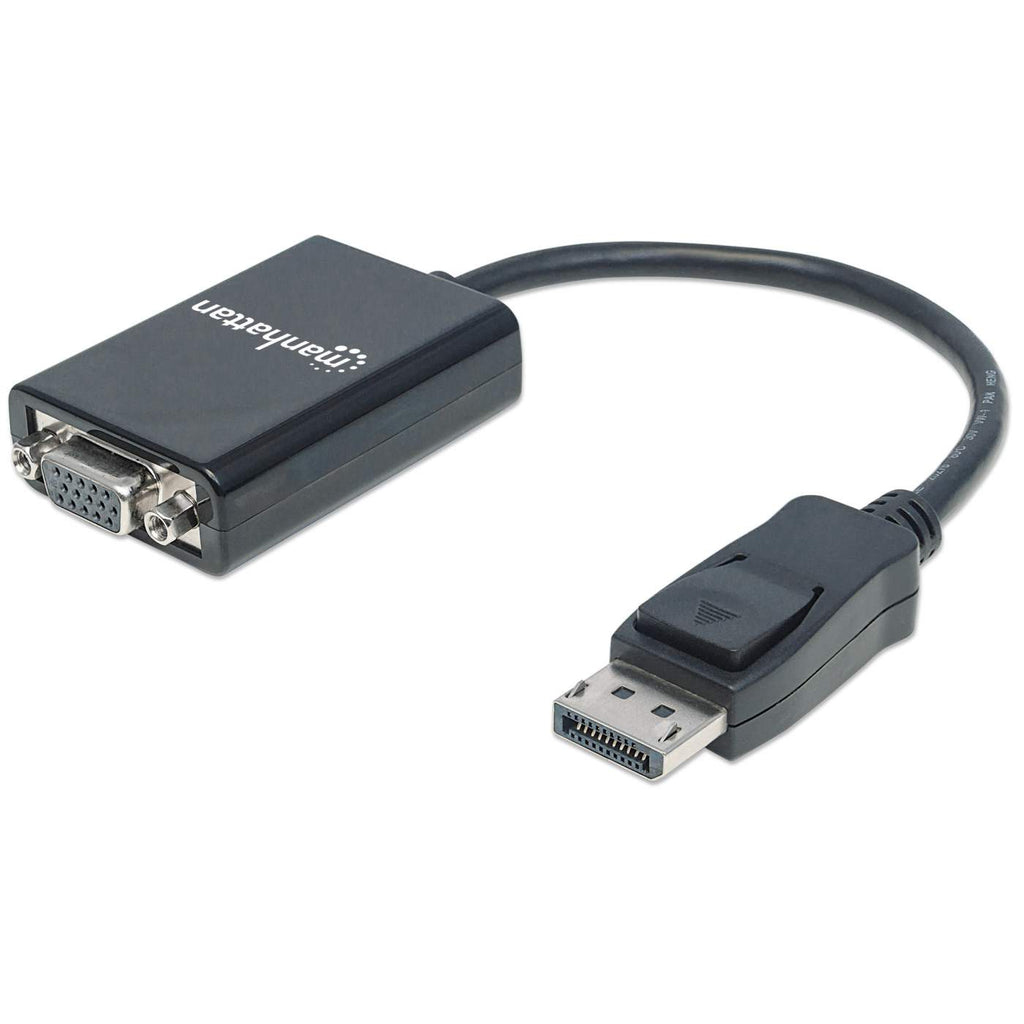 Manhattan DisplayPort to VGA HD15 Converter Cable, 15cm, Male to Female, Active, Equivalent to Startech DP2VGA2, DP With Latch, Black, Lifetime Warranty, Polybag - Videoadapter - DisplayPort (M)