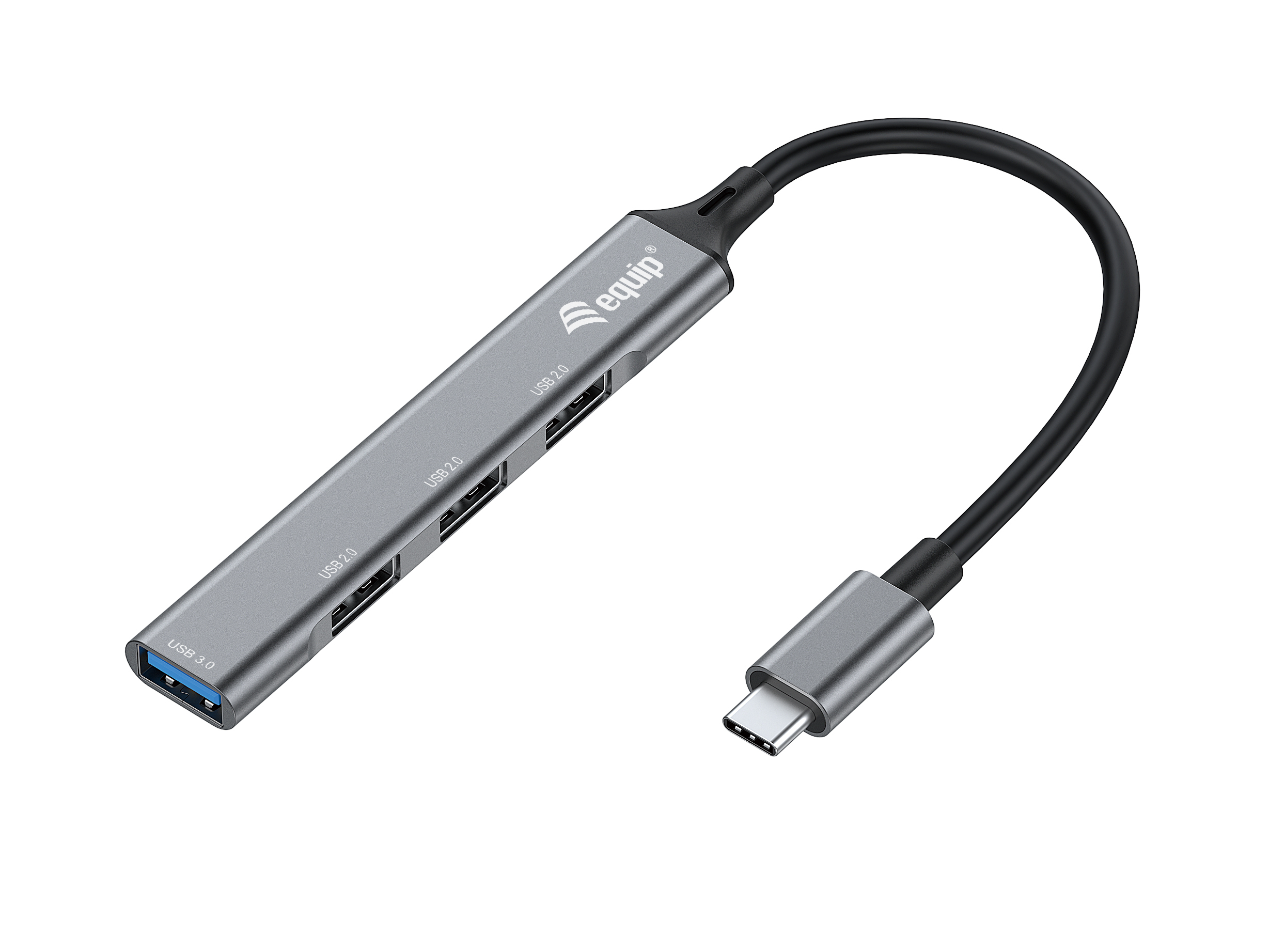 Equip 4-Port-USB 3.0/2.0-Hub - USB 3.2 Gen 1 (3.1 Gen 1) Type-C - USB 2.0 - USB 3.2 Gen 1 (3.1 Gen 1) Type-A - 5000 Mbit/s - Schwarz - Grau - Aluminium - 0,15 m