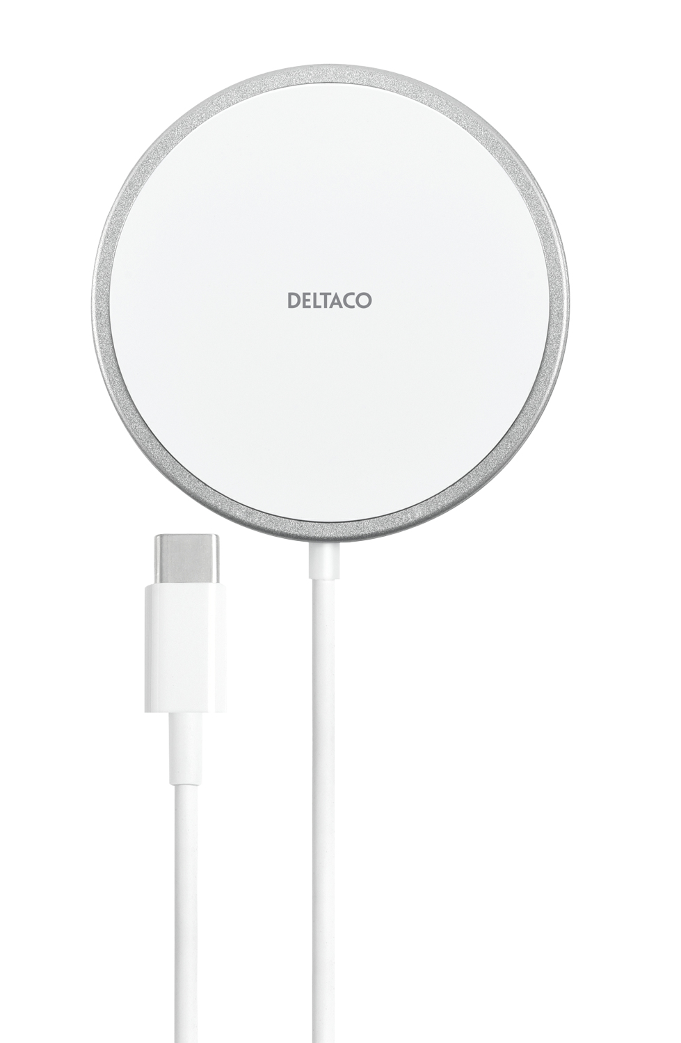 Deltaco magnetic wireless charger 15 W USB-C white/silver