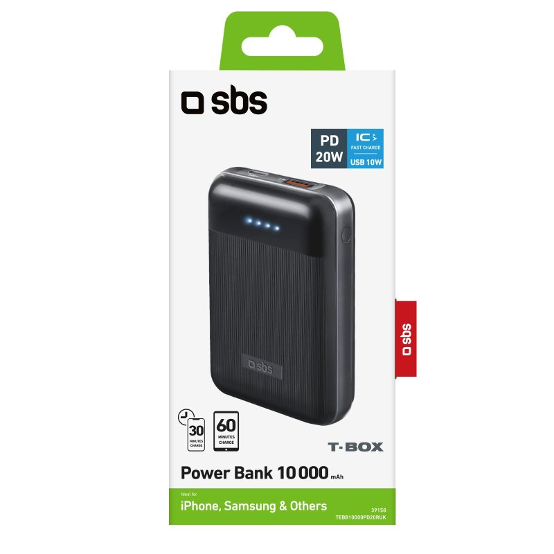 SBS Power Bank 10000 mAh USB+Type-C PD 20W By SBS Juodas