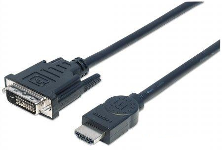 Manhattan HDMI to DVI-D 24+1 Cable, 5m, Male to Male, Black, Equivalent to Startech HDDVIMM5M, Dual Link, Compatible with DVD-D, Lifetime Warranty, Polybag