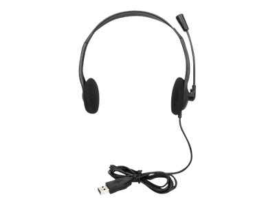 Manhattan Stereo On-Ear Headset (USB), Microphone Boom, Retail Box Packaging, Adjustable Headband, Ear Cushion, 1x USB-A for both sound and mic use, cable 1.5m, Three Year Warranty