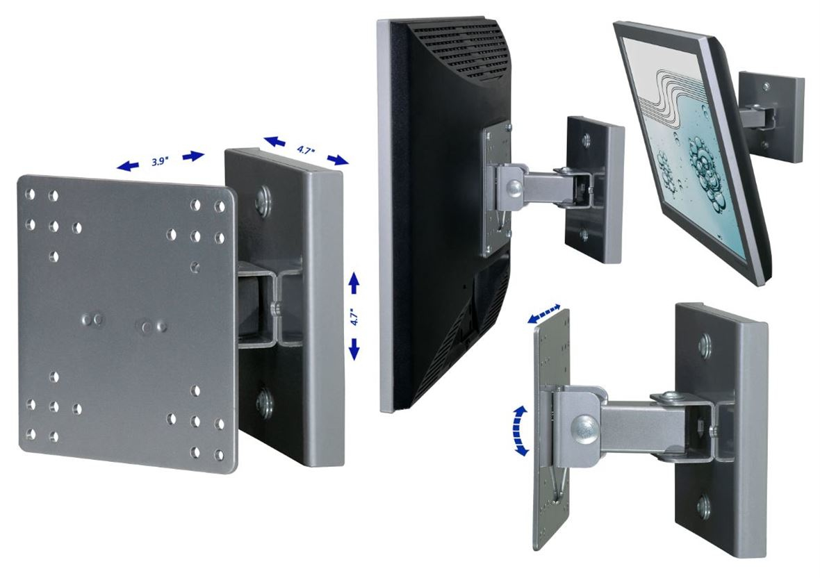 R-Go Steel Hook Up Wandhalterung, verstellbar, silber - Klammer für LCD-Display - Stahl - Silber - Bildschirmgröße: bis zu 68,6 cm (bis zu 27 Zoll)